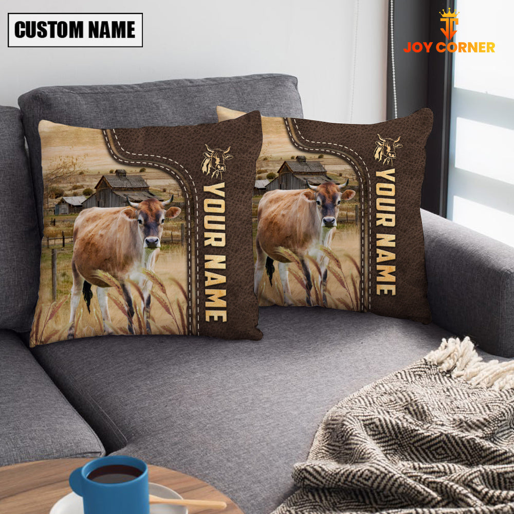 Brown Swiss Custom Name Leather Pattern Pillow Case