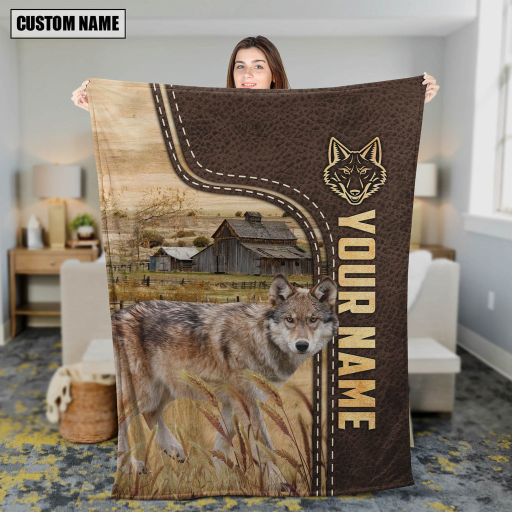 Personalized Name Coyotes Leather Pattern Blanket