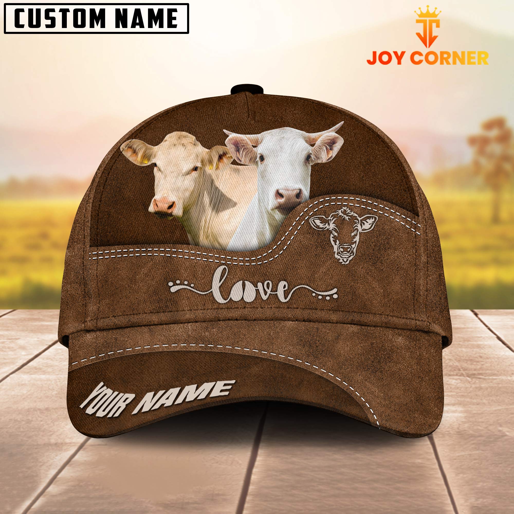 Charolais Love Leather Pattern Customized Name Cap