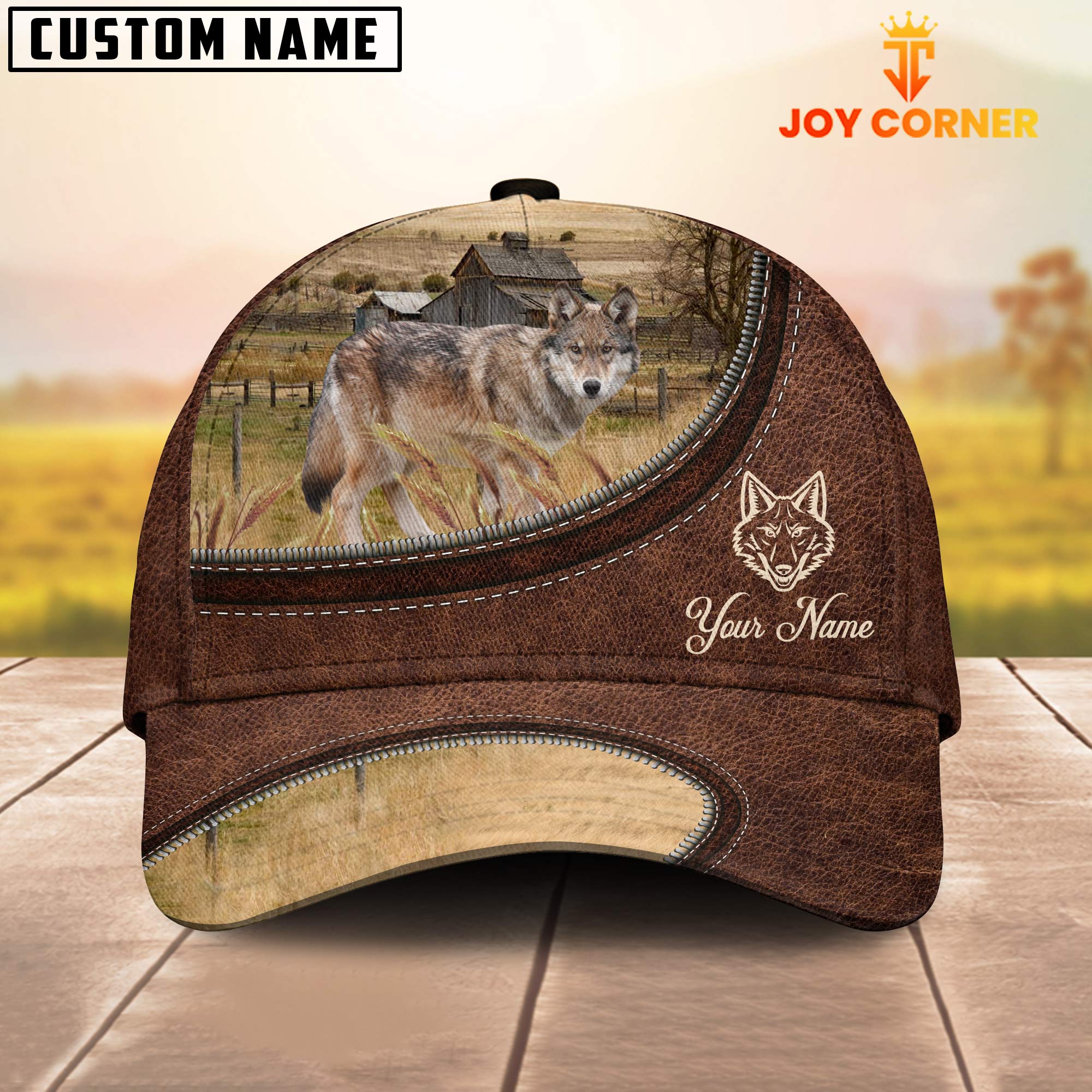 Coyotes On The Farm Customized Name Leather Pattern Cap