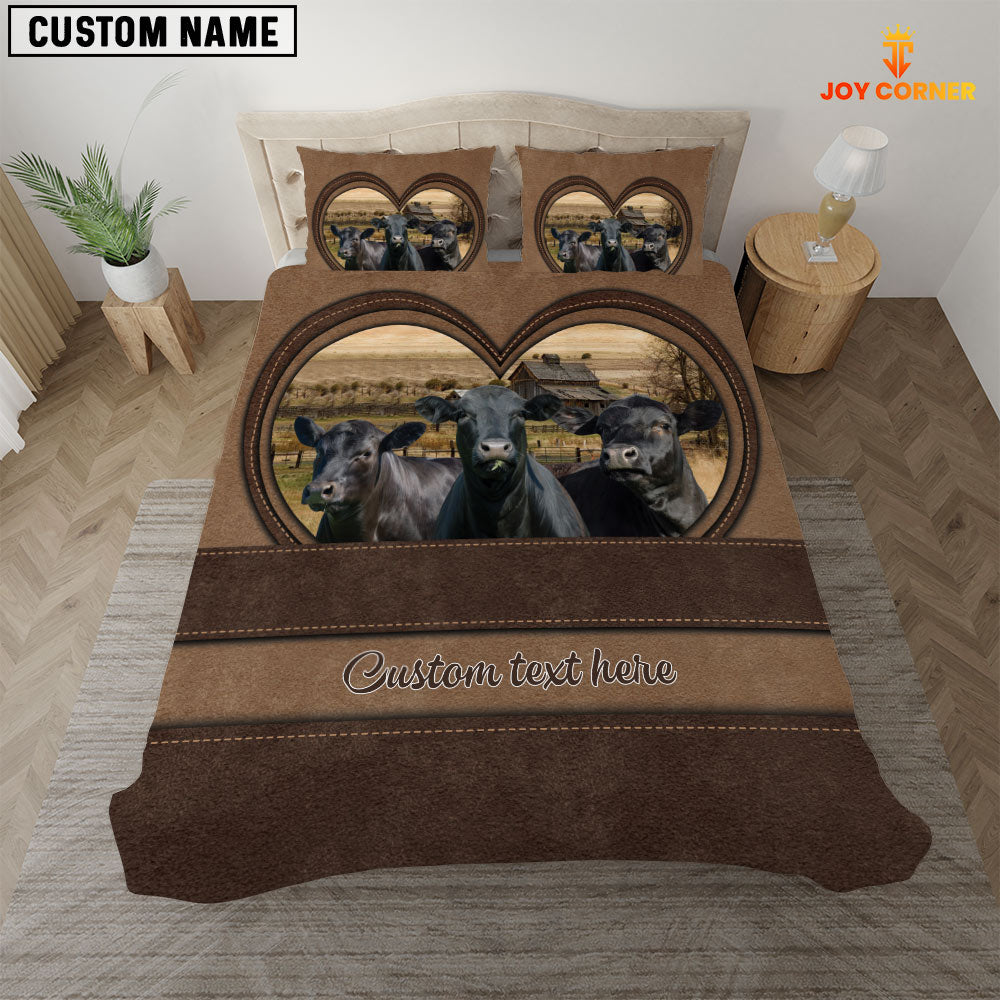 Black Angus In Heart Custom Name Bedding Set