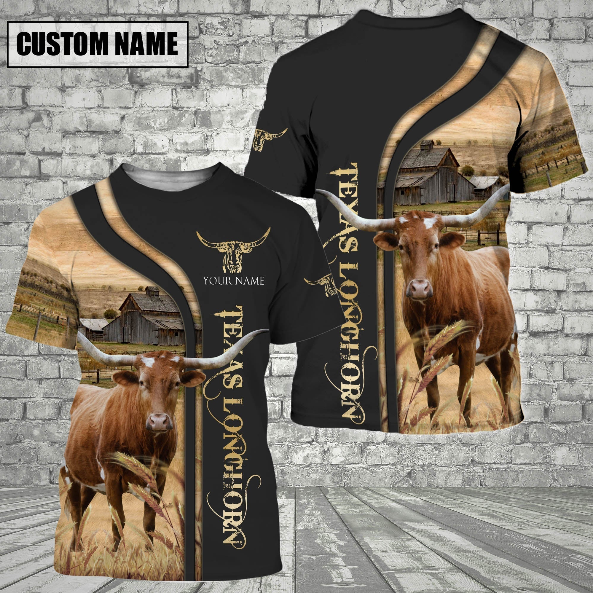 Customized Name Name Texas Longhorn On The Farm 3D T - Shirt 2023
