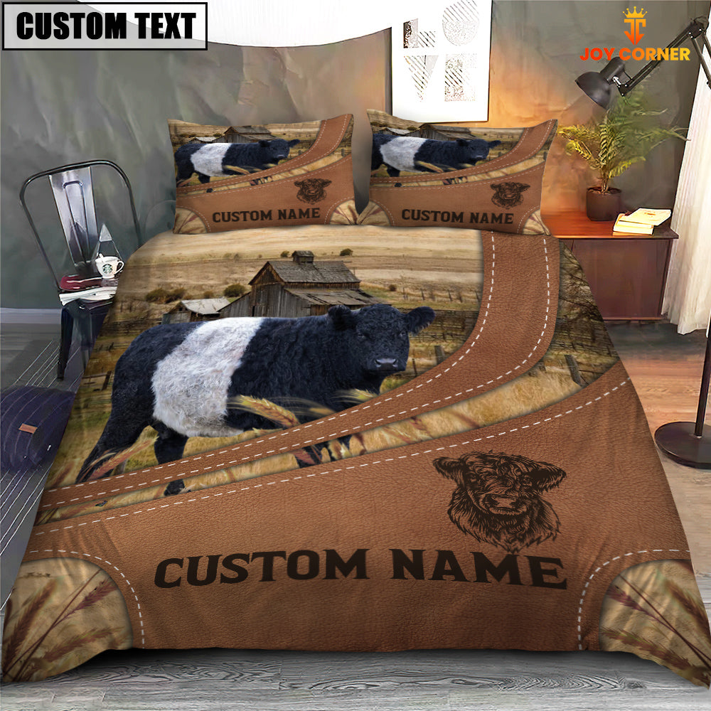 Custom Name Belted Galloway On Farm Bedding Set