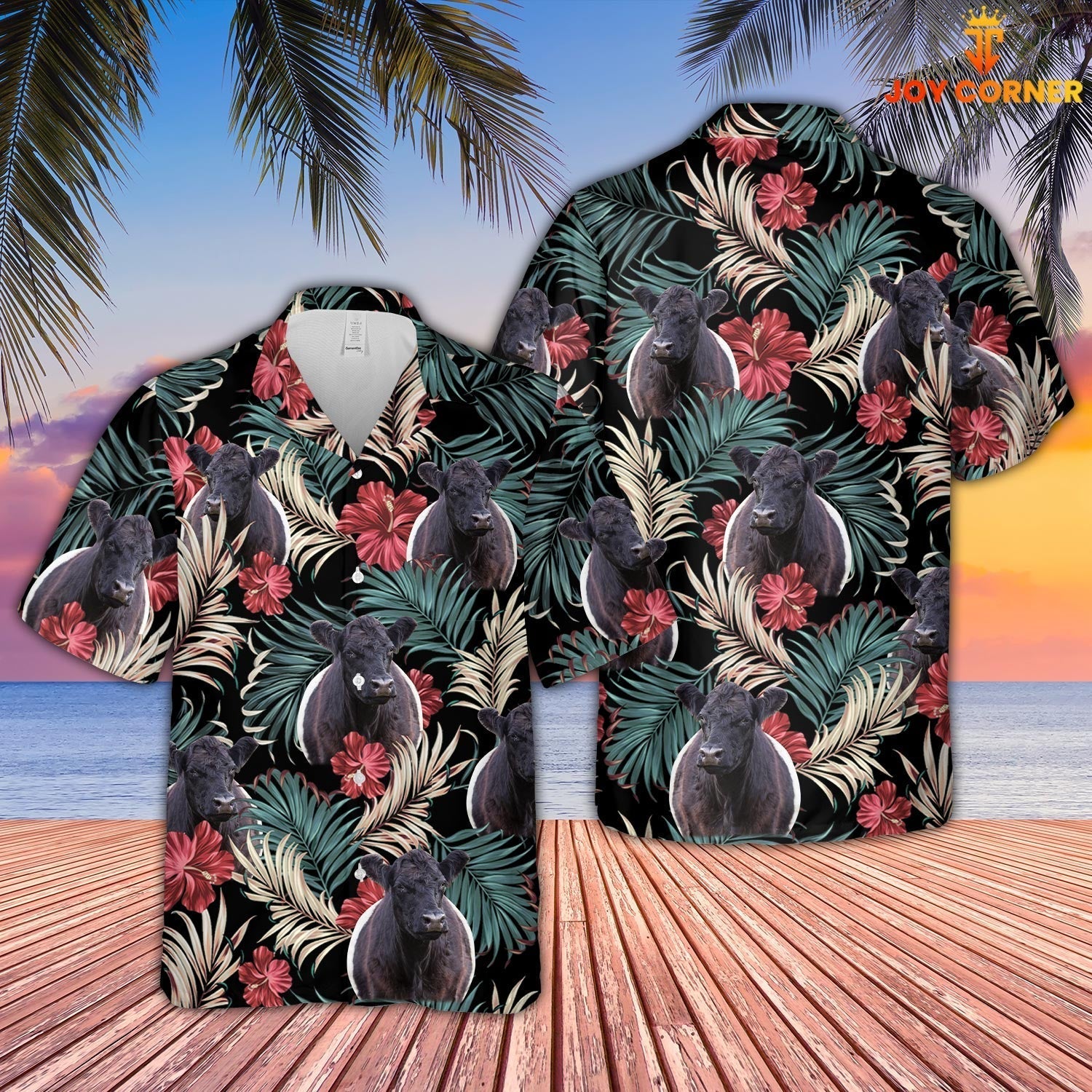 Belted Galloway Dark Red Flowers Pattern Hawaiian Shirt
