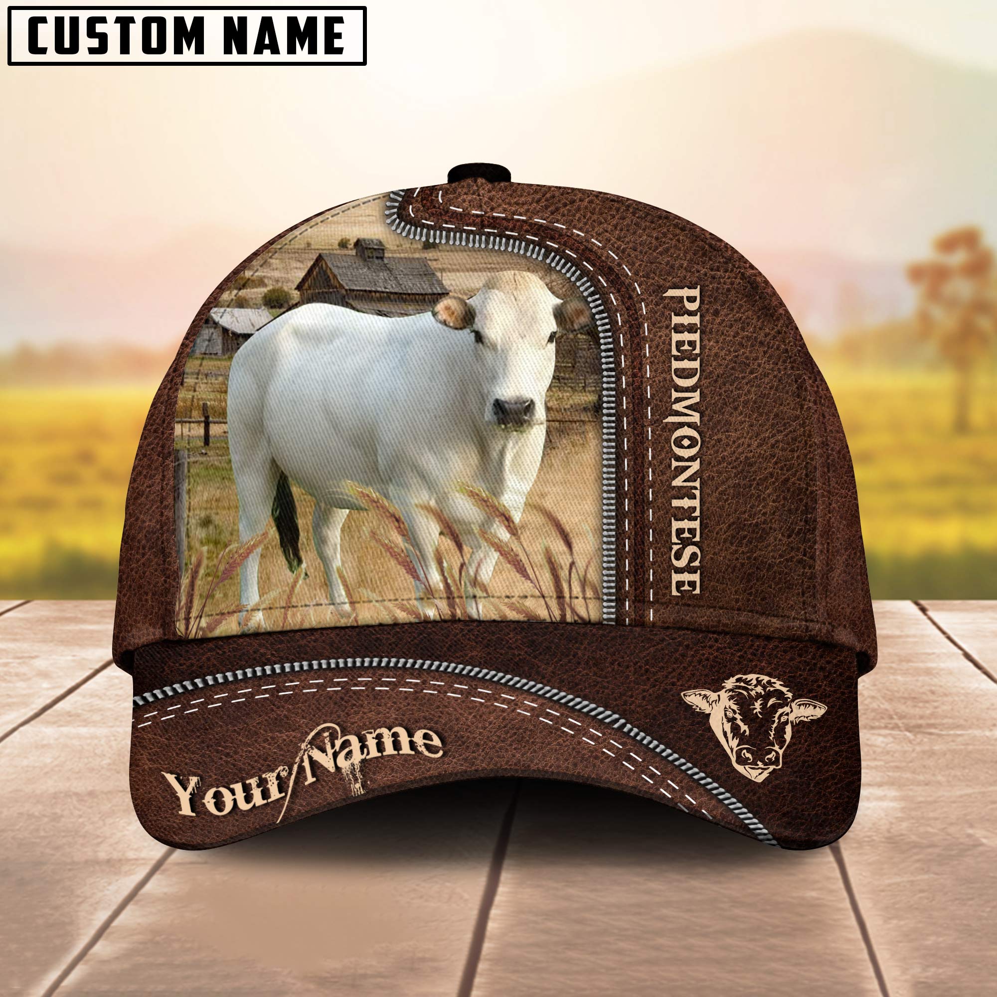 Piedmontese Customized Name Leather Pattern Cap