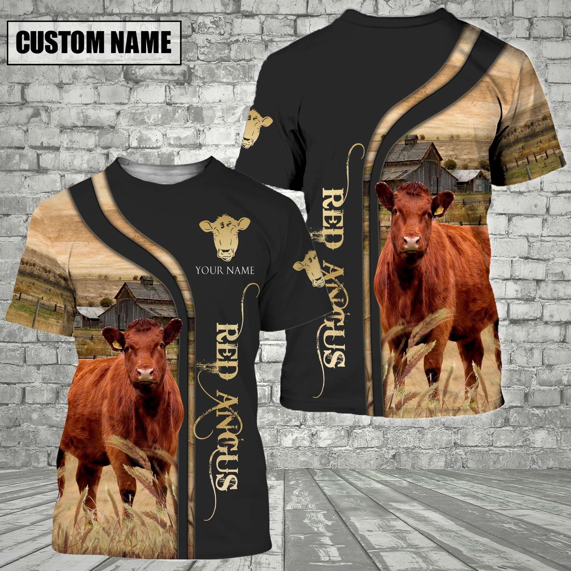 Customized Name Name Red Angus On The Farm 3D T - Shirt 2023
