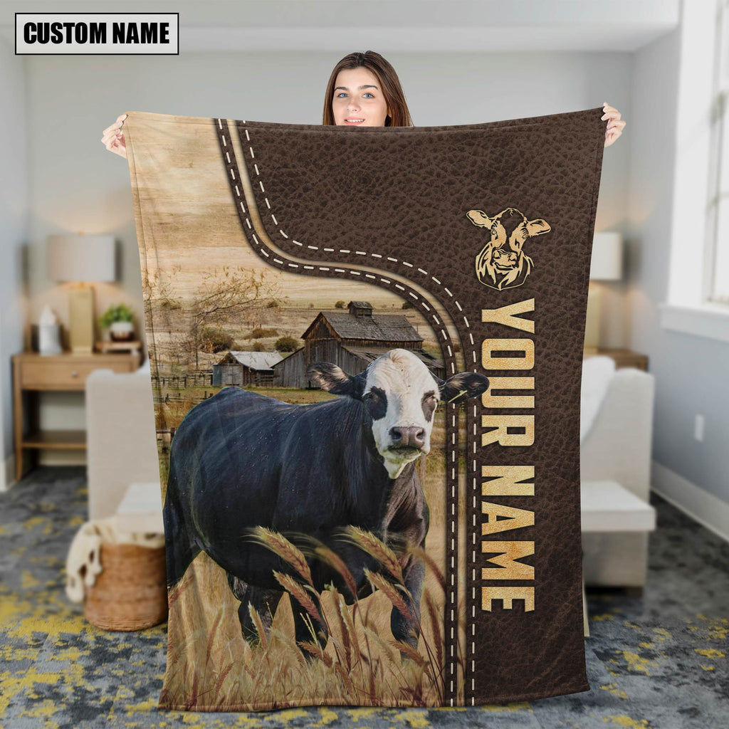 Personalized Name Black Baldy Leather Pattern Blanket