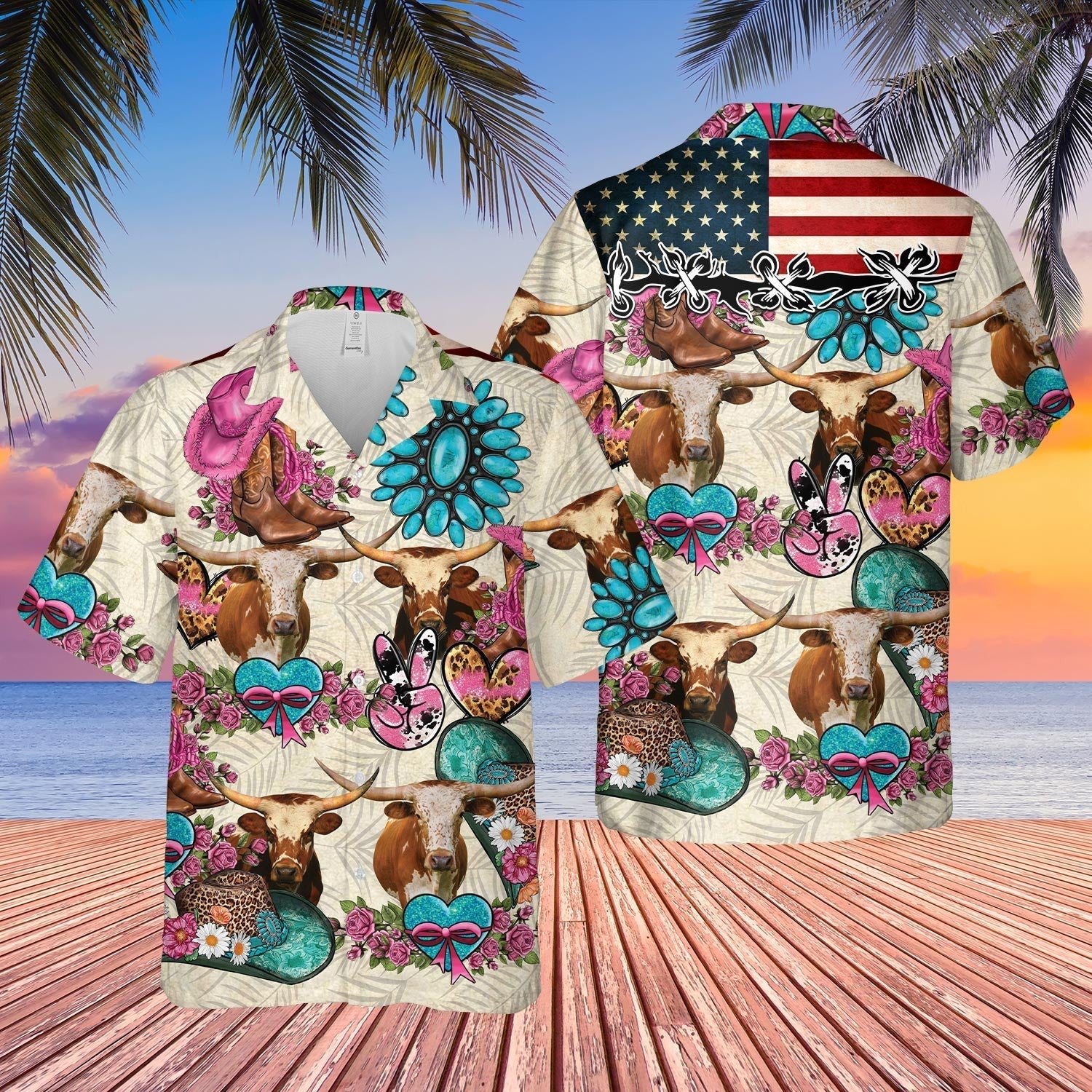 Unique Texas Longhorn Happiness Flowers 3D Hawaiian Shirt