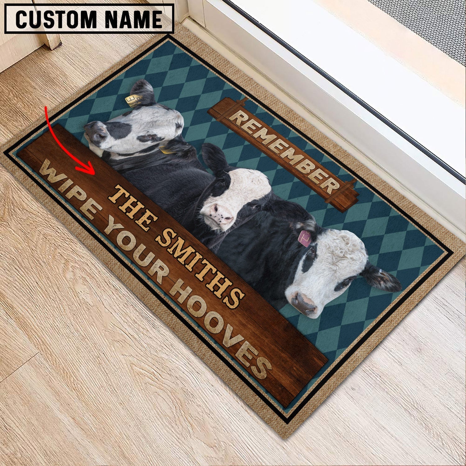 Black Baldy Wipe Your Hooves Custom Name Doormat