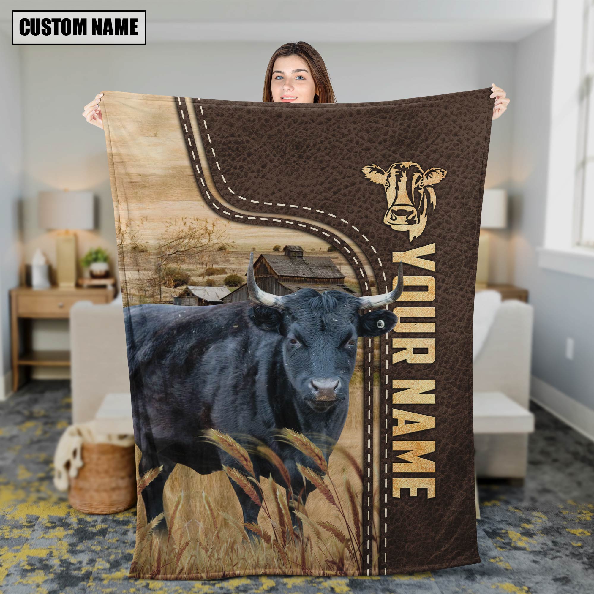 Personalized Name Dexter Leather Pattern Blanket