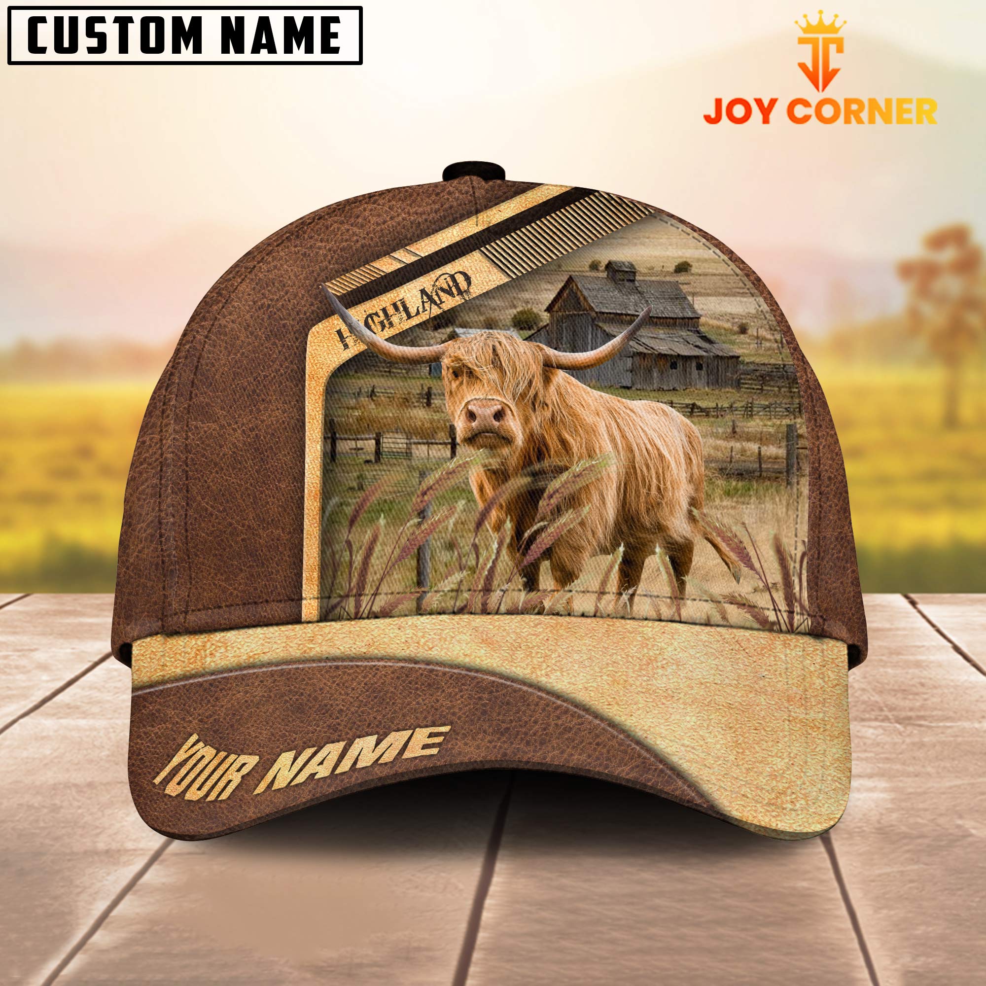 Highland Cattle Customized Name Brown Farm Cap