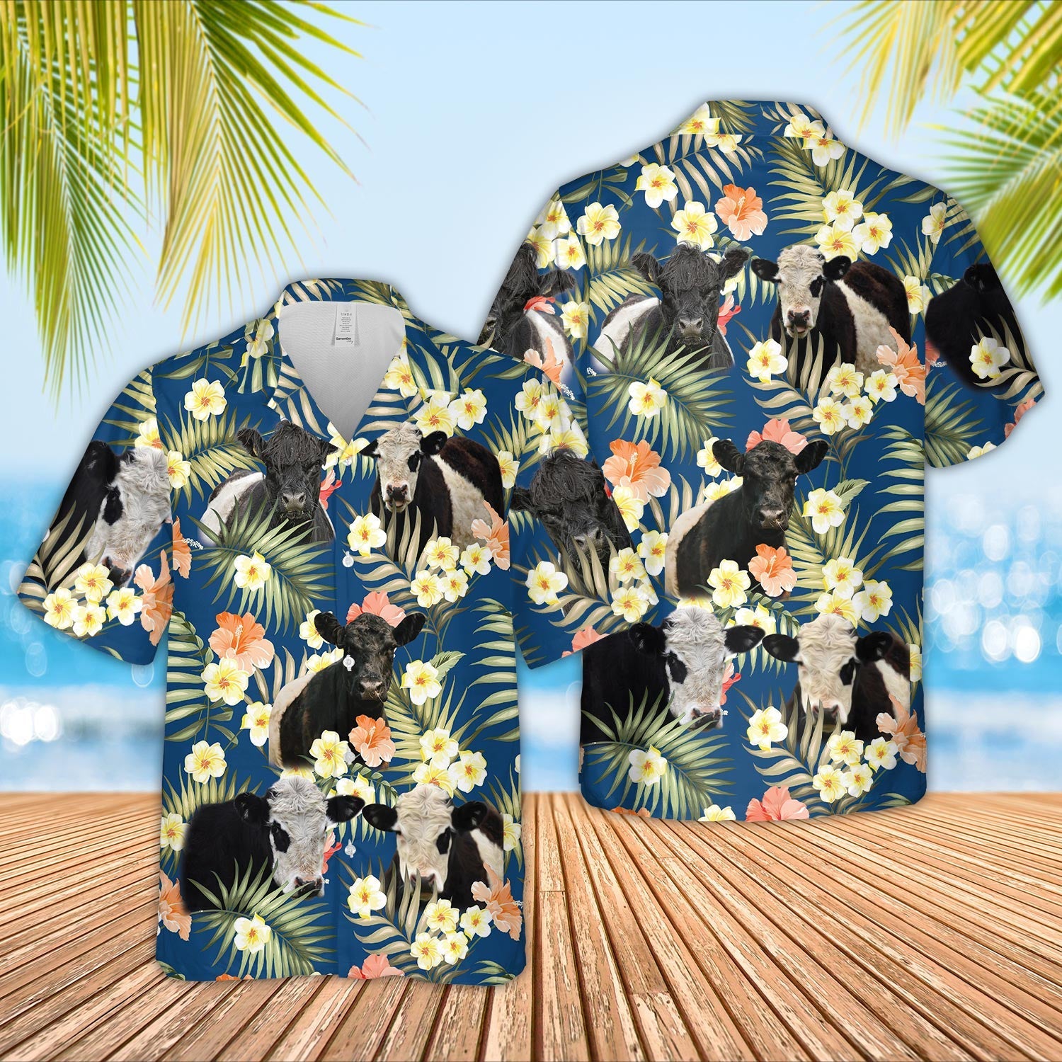 Unique Belted Galloway Summer Blue Floral 3D Hawaiian Shirt