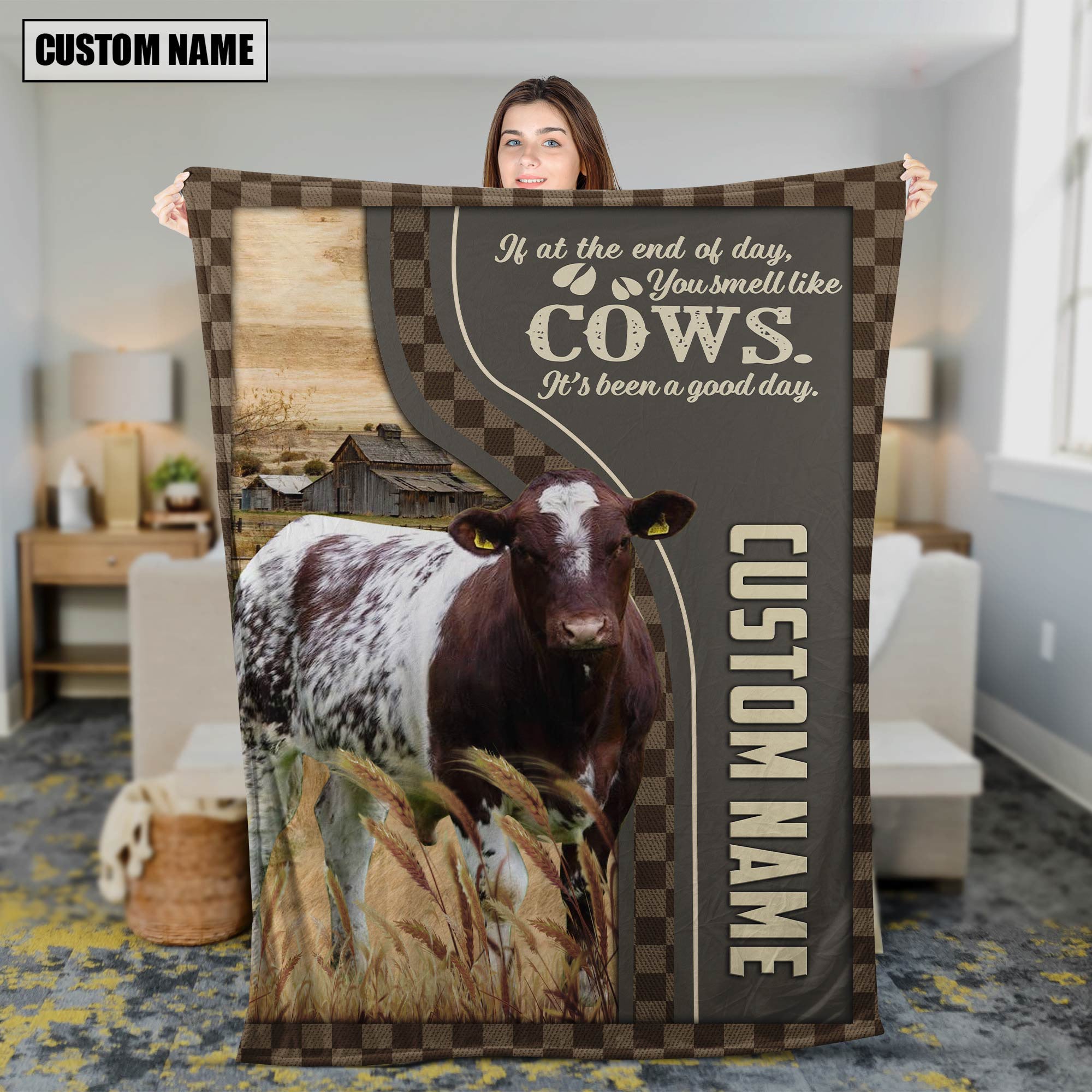 Personalized Name Shorthorn A Good Day Blanket