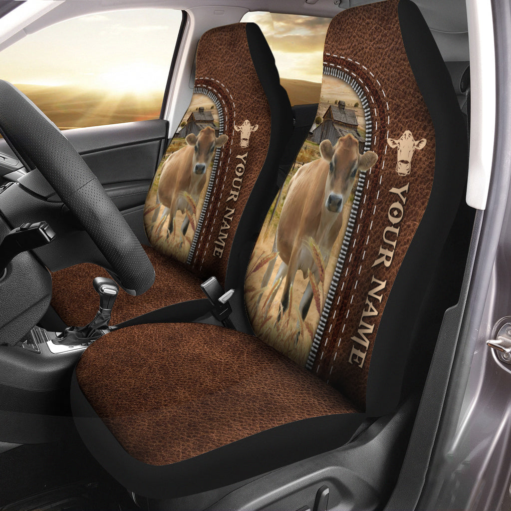 Jersey Personalized Name Leather Pattern Car Seat Covers Universal Fit (2Pcs)