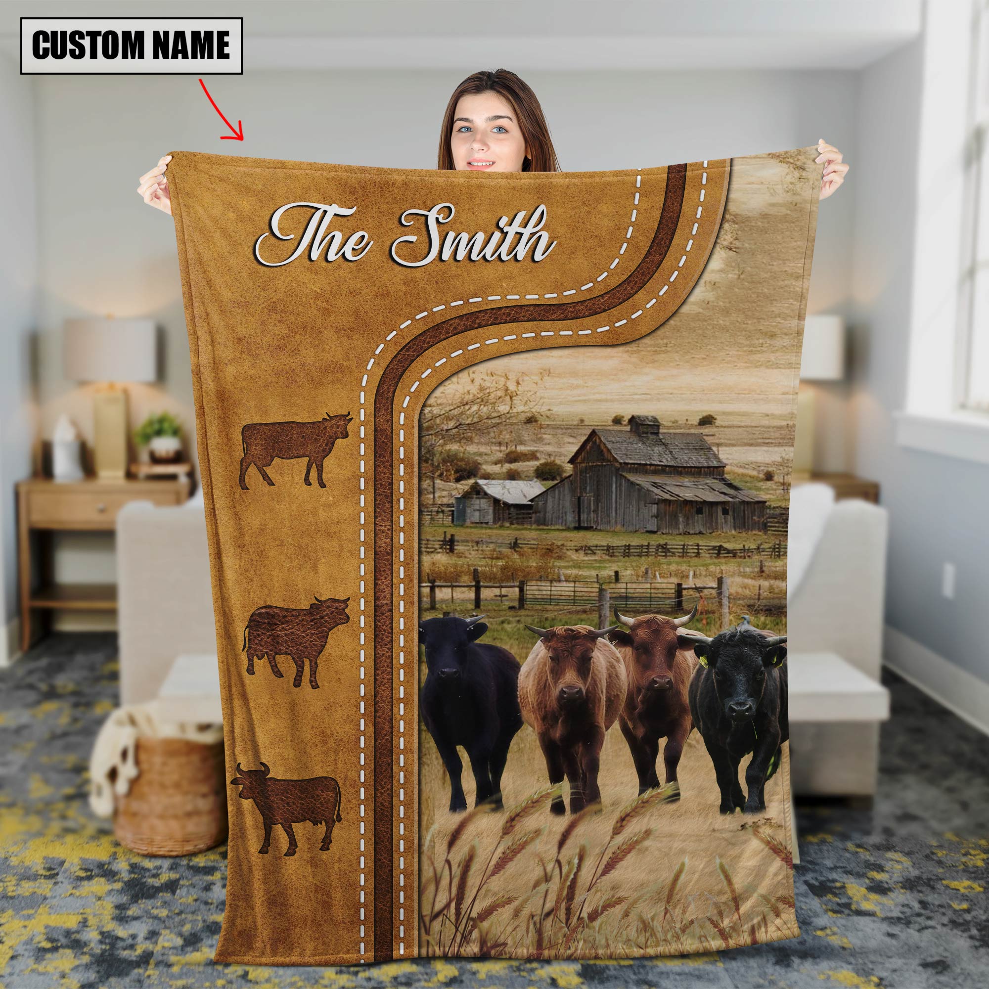 Personalized Dexter Cattle In Field Farmhouse Blanket