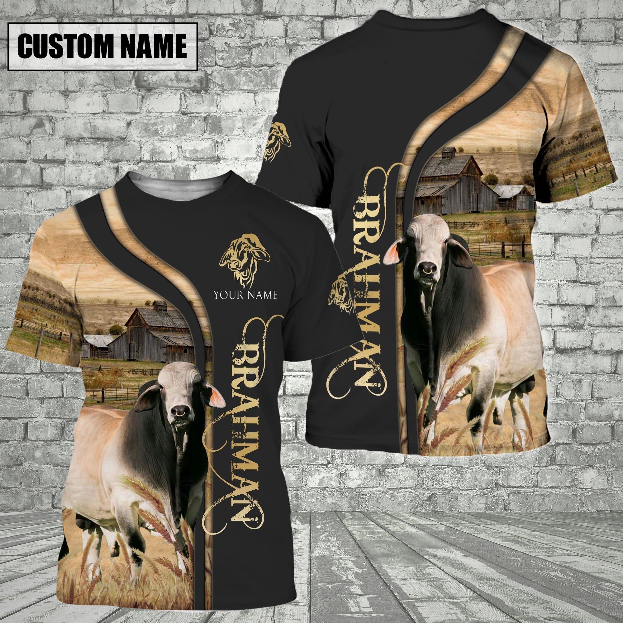 Customized Name Name Brahman On The Farm 3D T - Shirt 2023