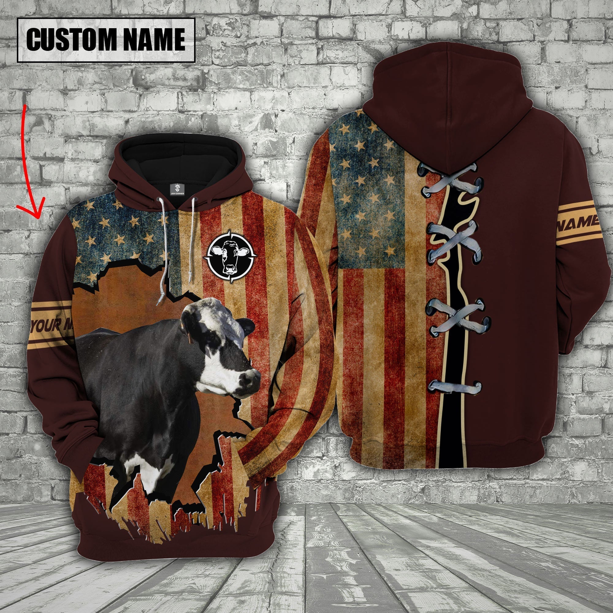 Black Baldy US Flag Retro Personalized 3D Hoodie