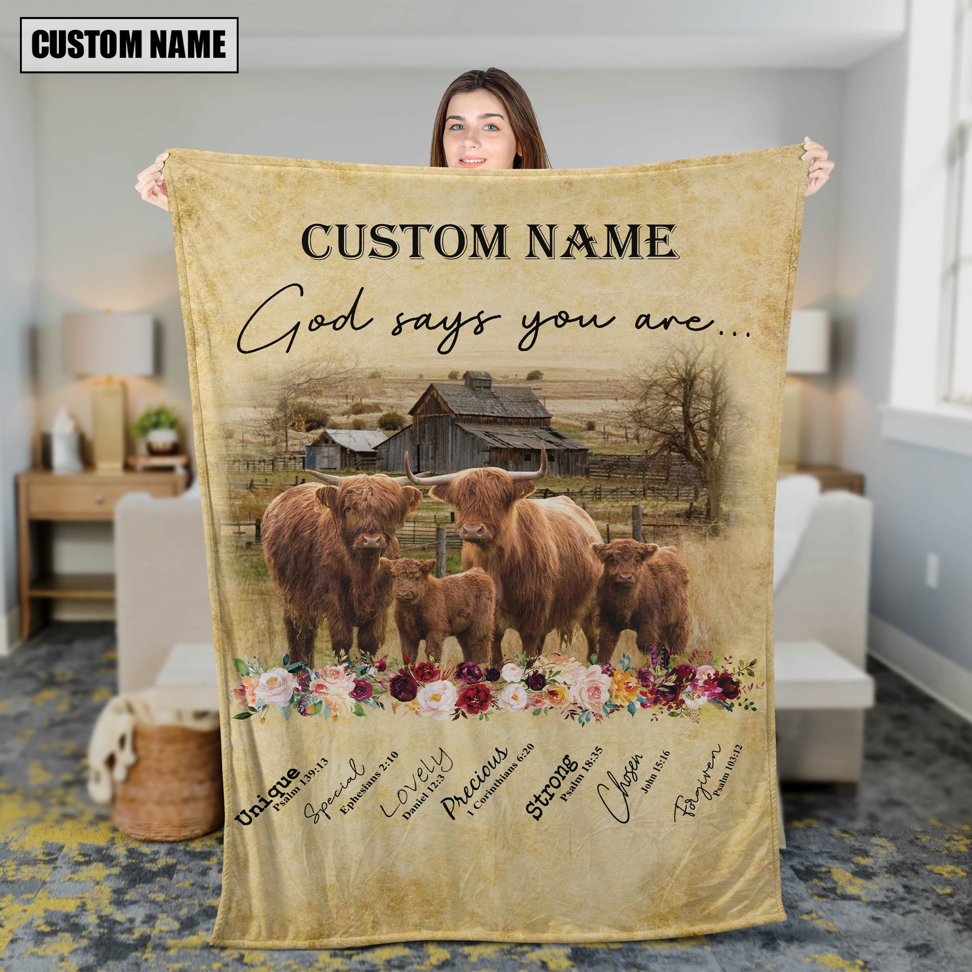 God Says You Are - Personalized Name Highland Blanket