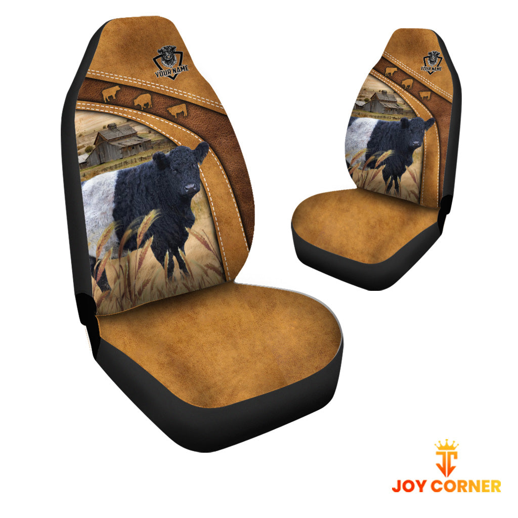 Belted Galloway Pattern Customized Name 3D Car Seat Cover Set (2PCS)