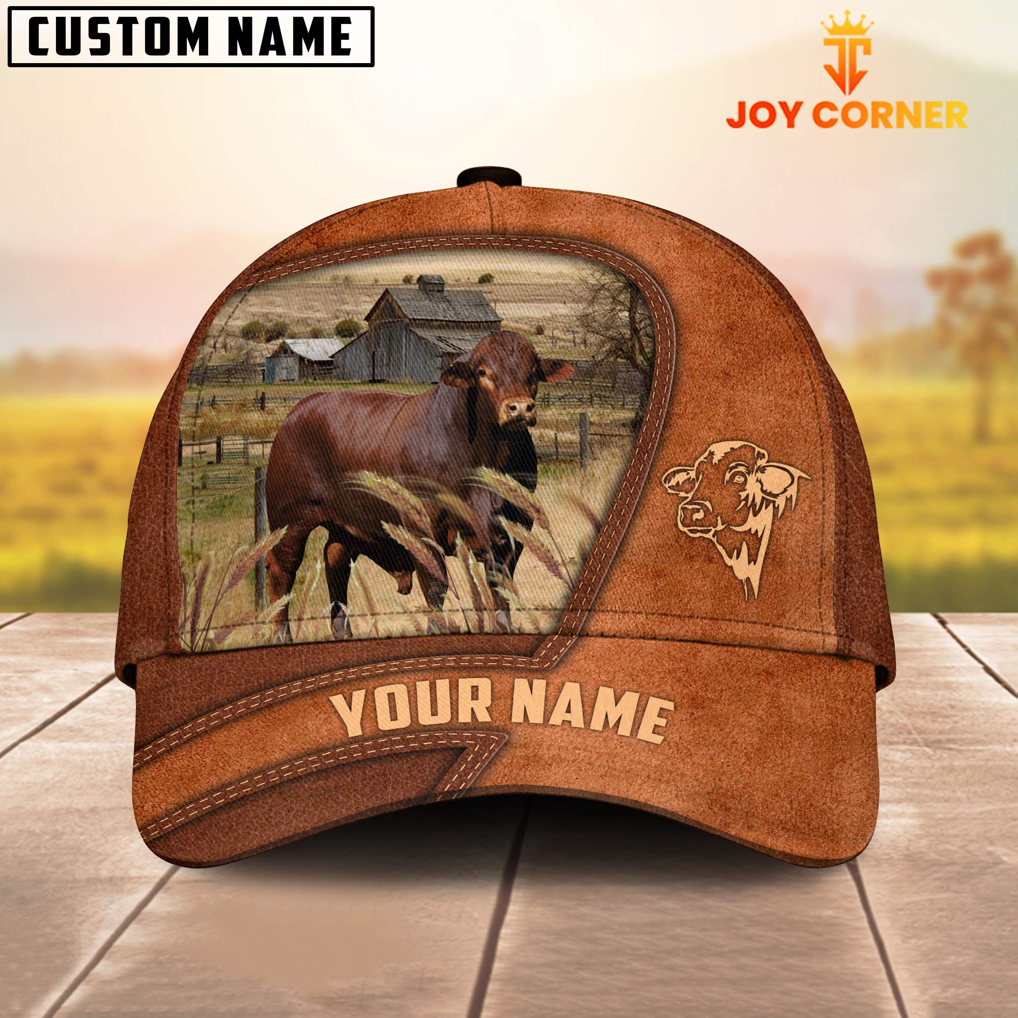 Beefmaster Customized Name Brown Leather Pattern Cap