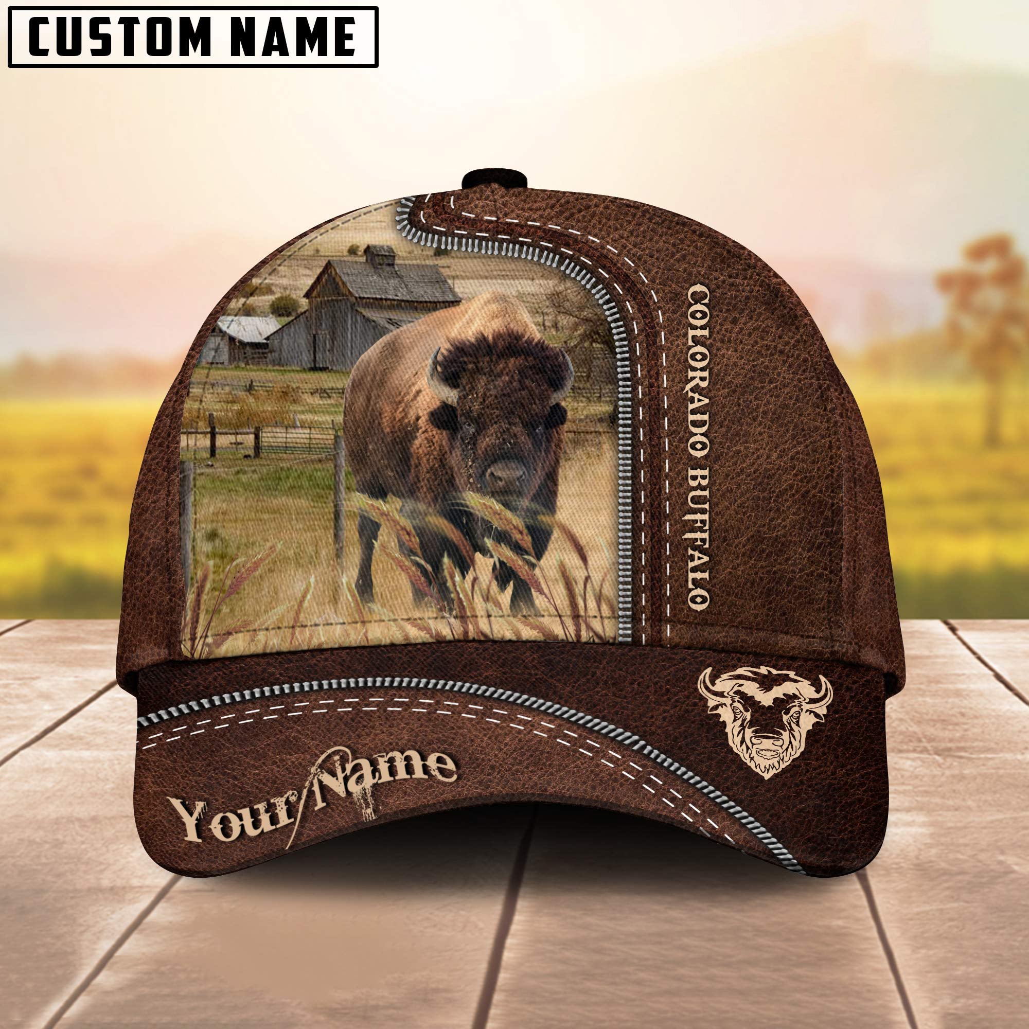 Buffalo Customized Name Leather Pattern Cap