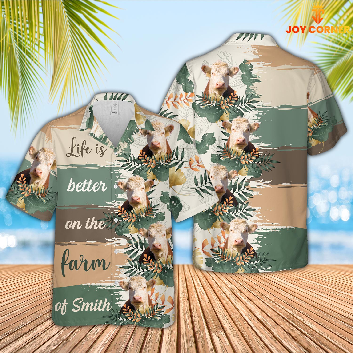 Custom Name Hereford Life Is Better On The Farm Hawaiian Shirt