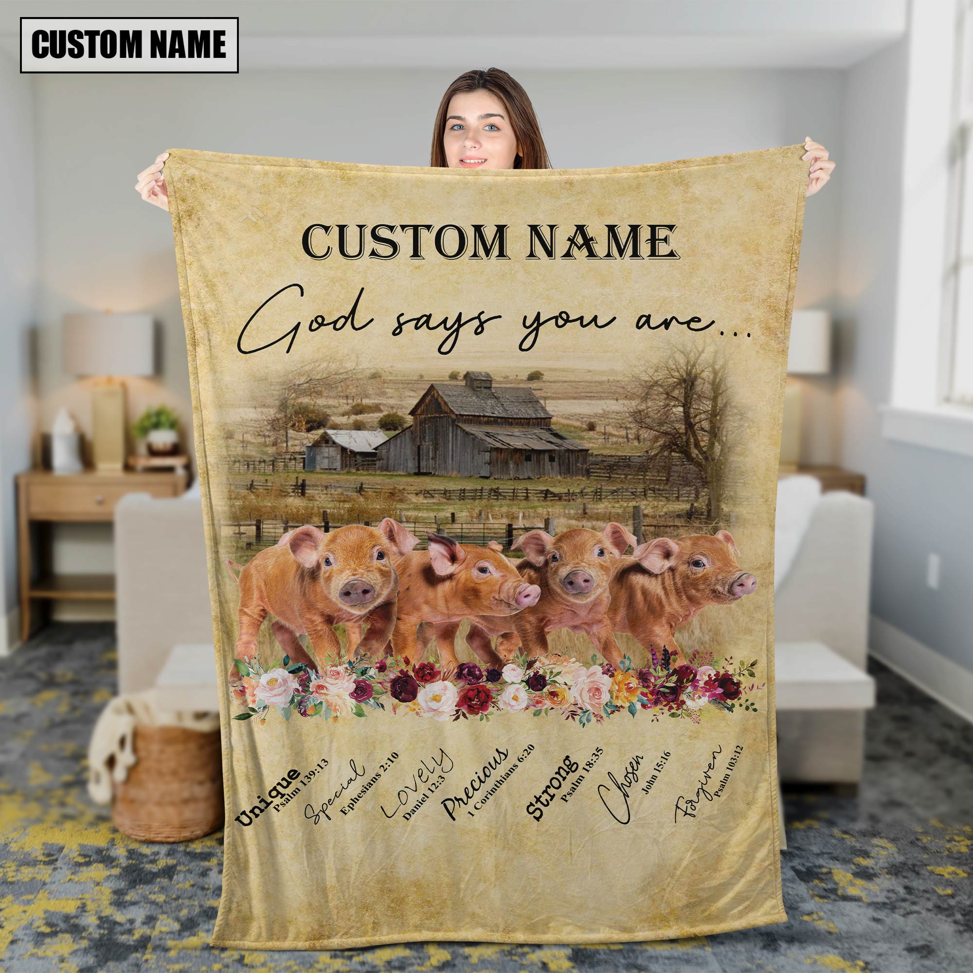 God Says You Are - Personalized Name Pig Brown Blanket