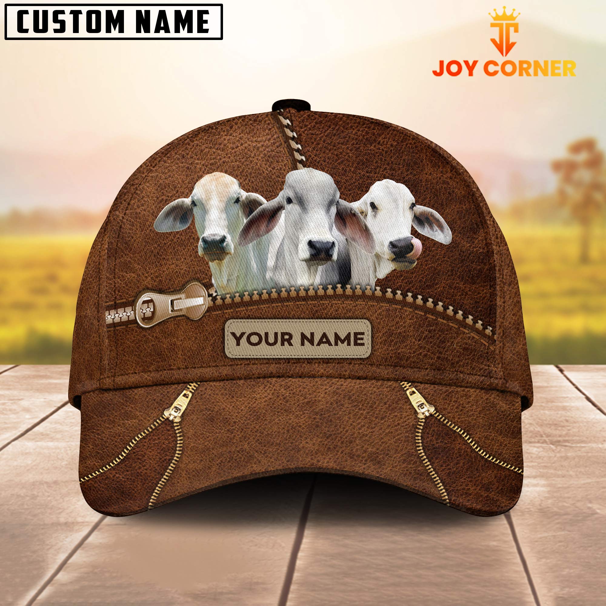 Brahman Cattle Zipper Pattern Customized Name Cap