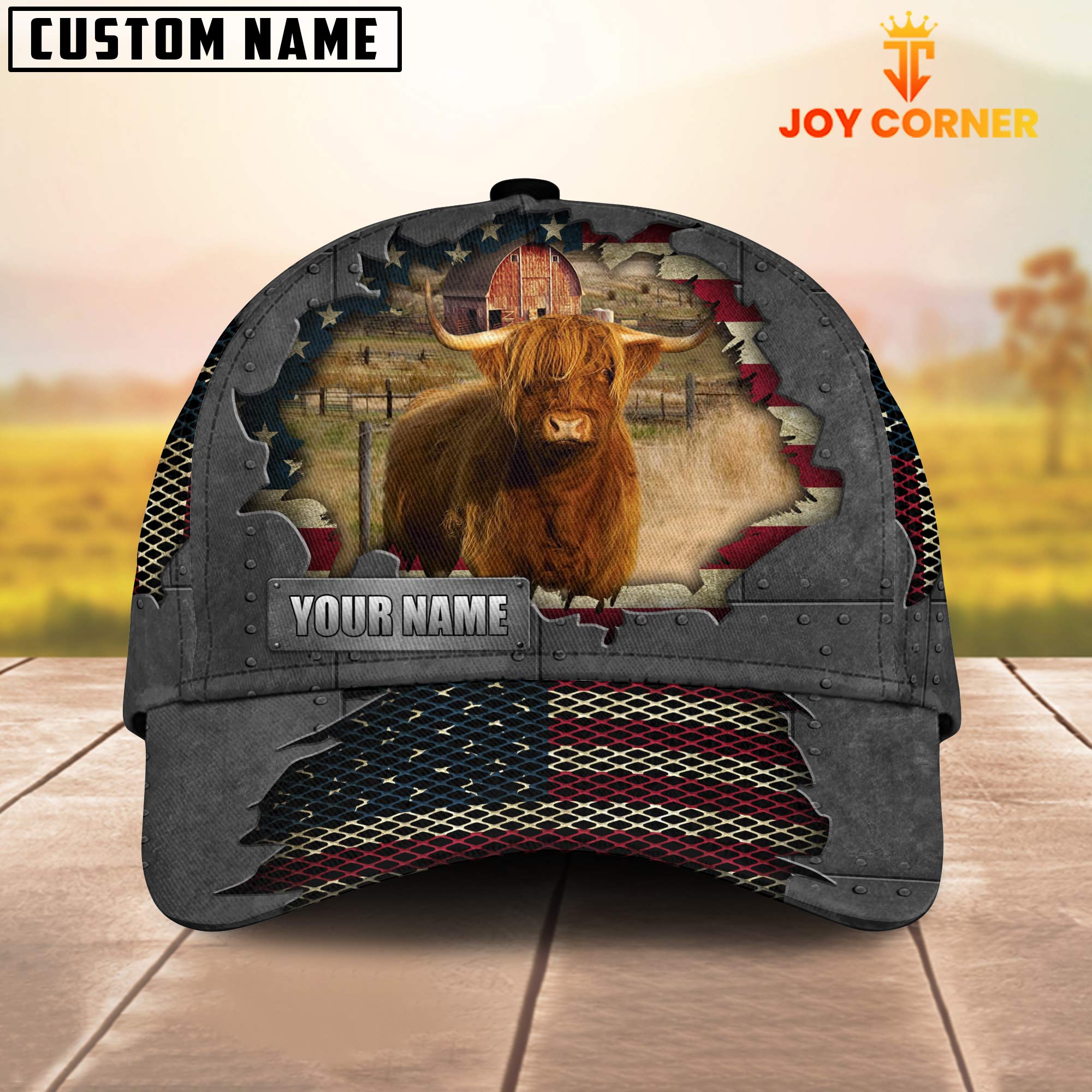 Highland Customized Name US Flag Net Cap