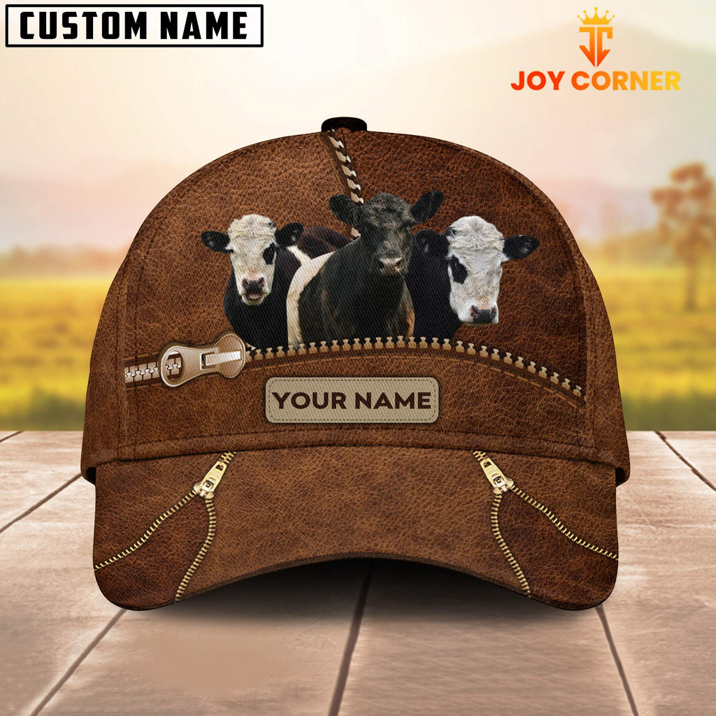 Belted Galloway Cattle Zipper Pattern Customized Name Cap