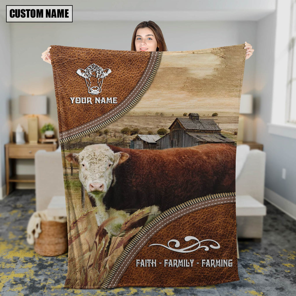Personalized Name Hereford Faith Family Farming Blanket