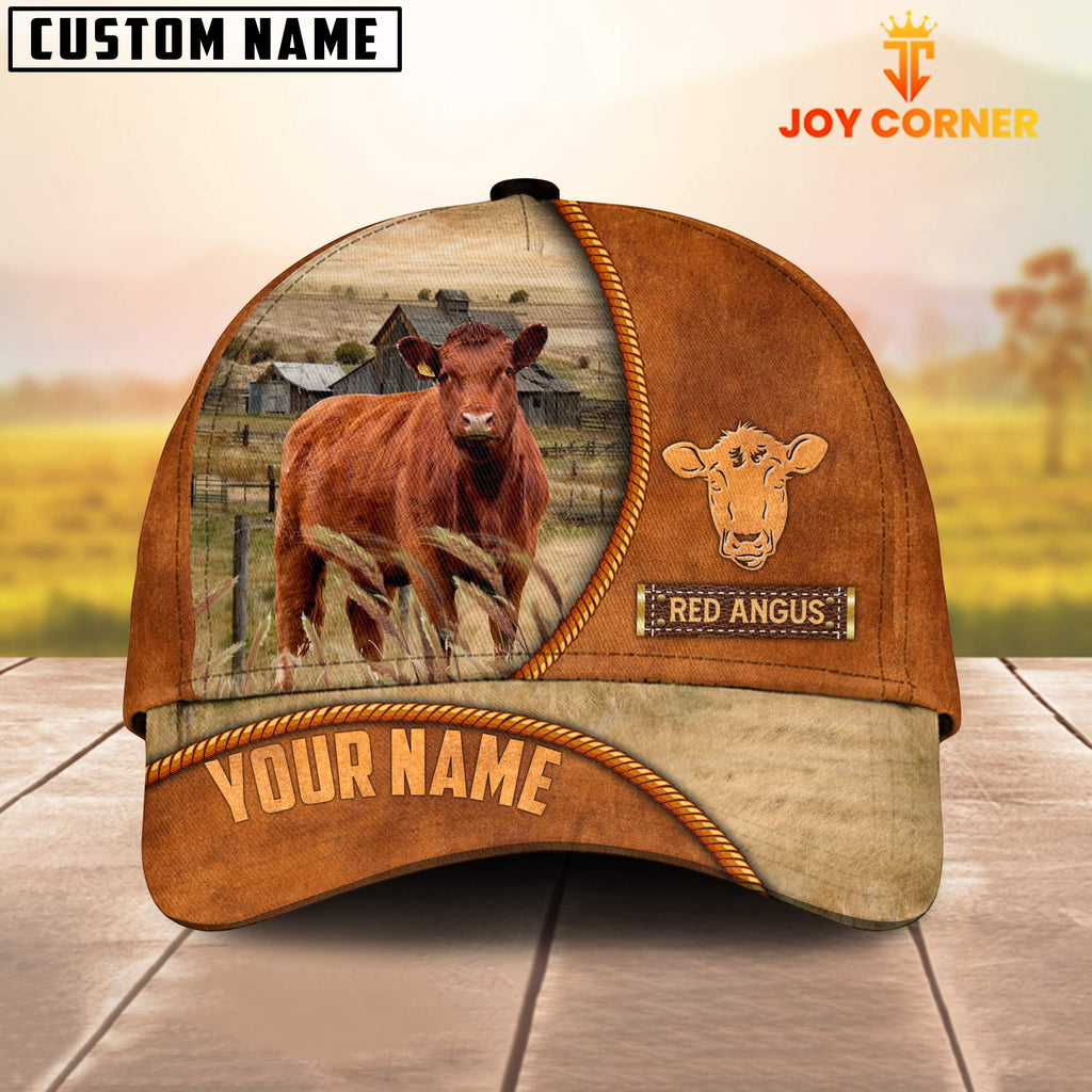 Custom Name Red Angus Leather Pattern Cap TT3