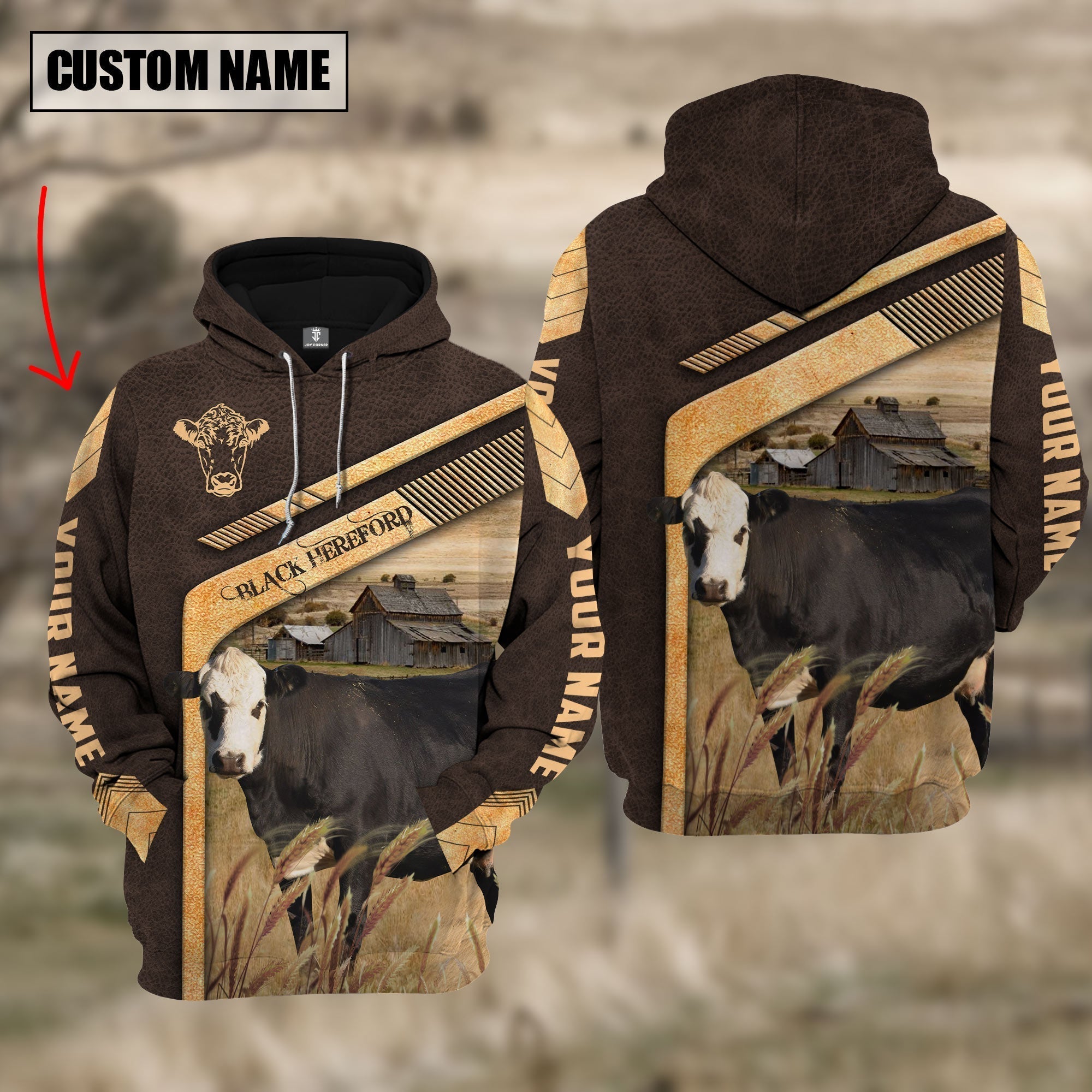 Black Hereford On The Meadow Custom Name Hoodie