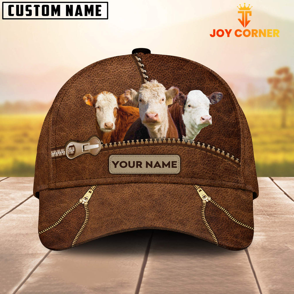 Hereford Cattle Zipper Pattern Customized Name Cap