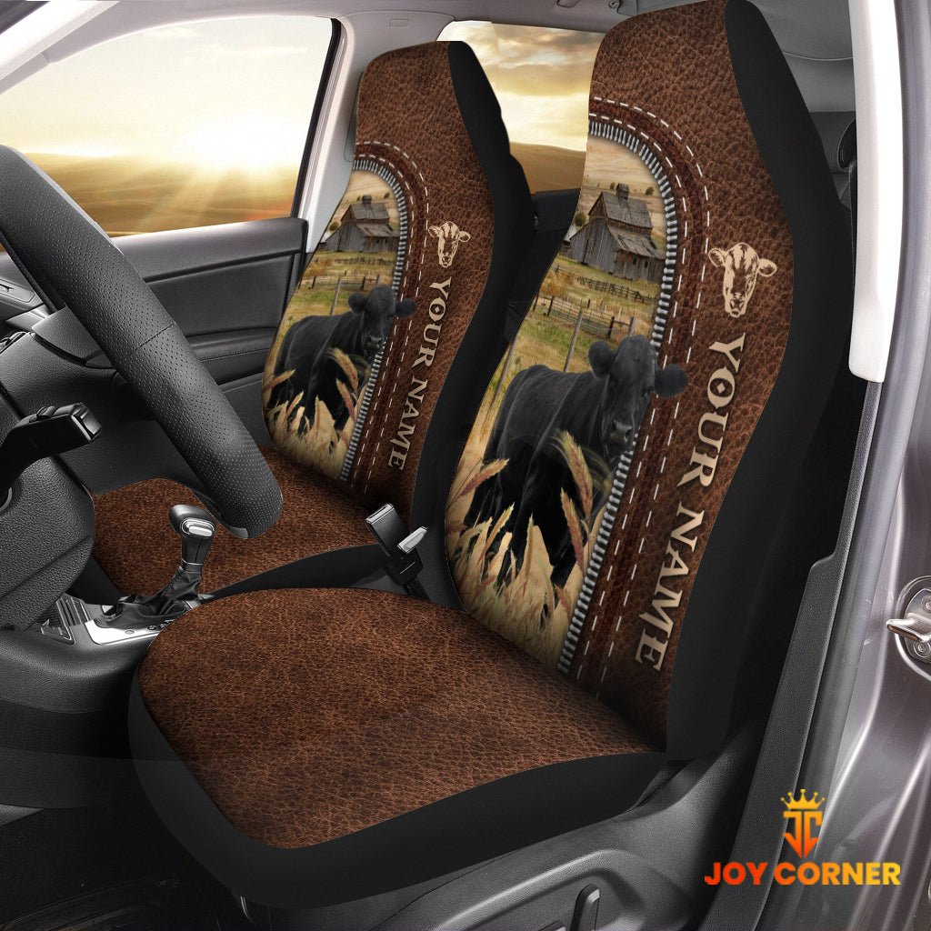 Black Angus Personalized Name Leather Pattern Car Seat Covers Universal Fit