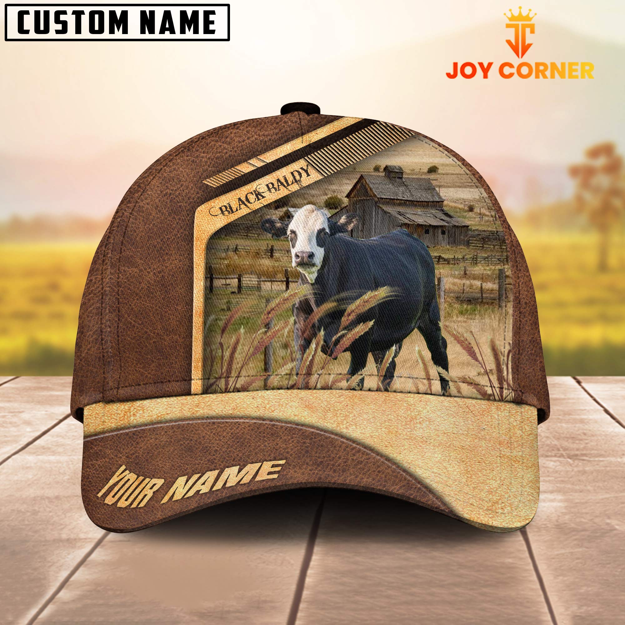 Black Baldy Cattle Customized Name Brown Farm Cap