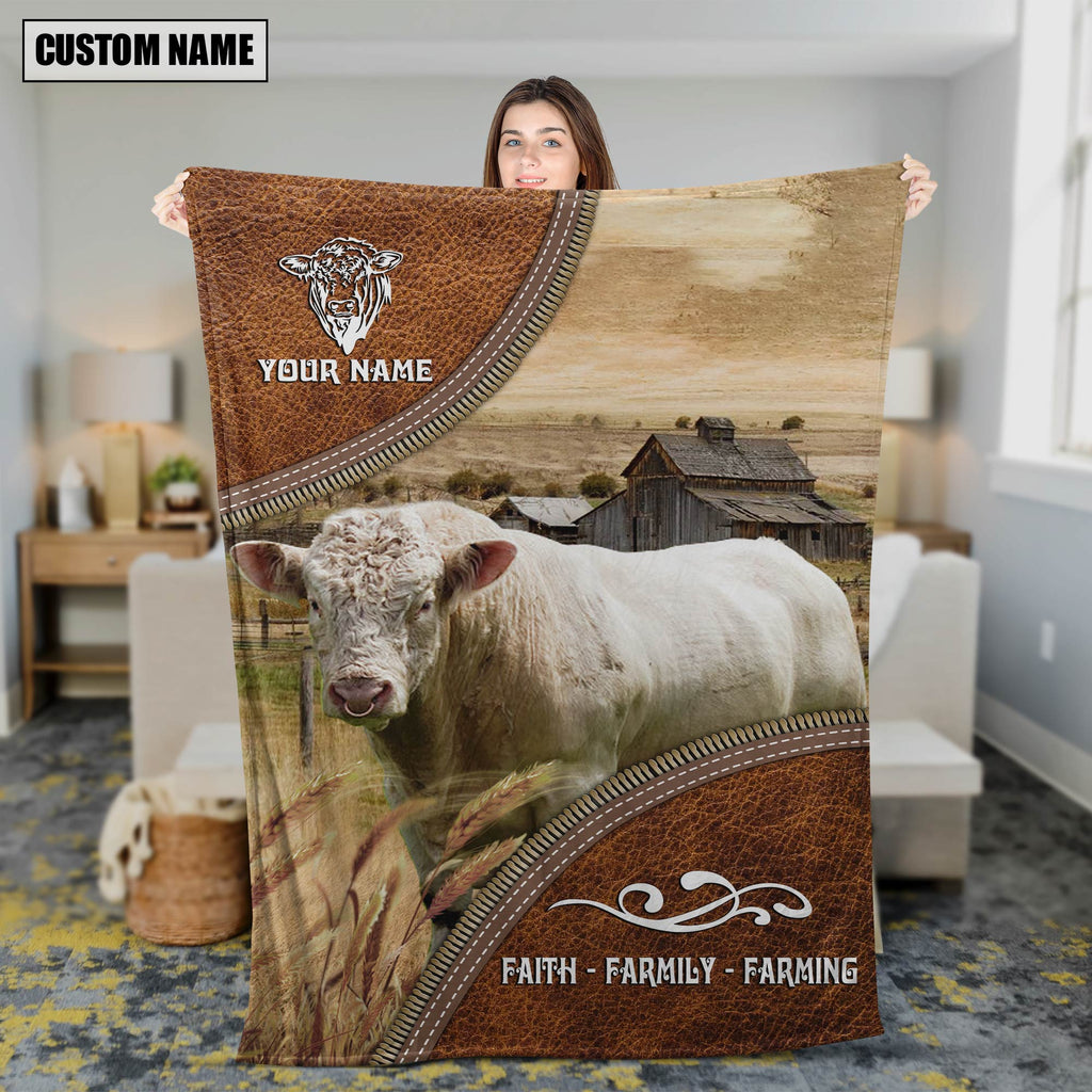 Personalized Name Charolais Bull Faith Family Farming Blanket