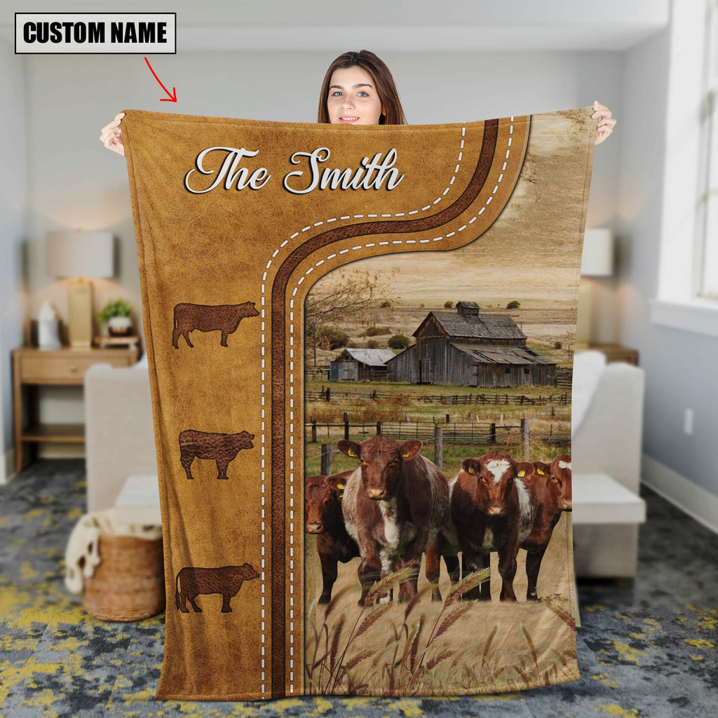 Personalized Shorthorn Cattle In Field Farmhouse Blanket
