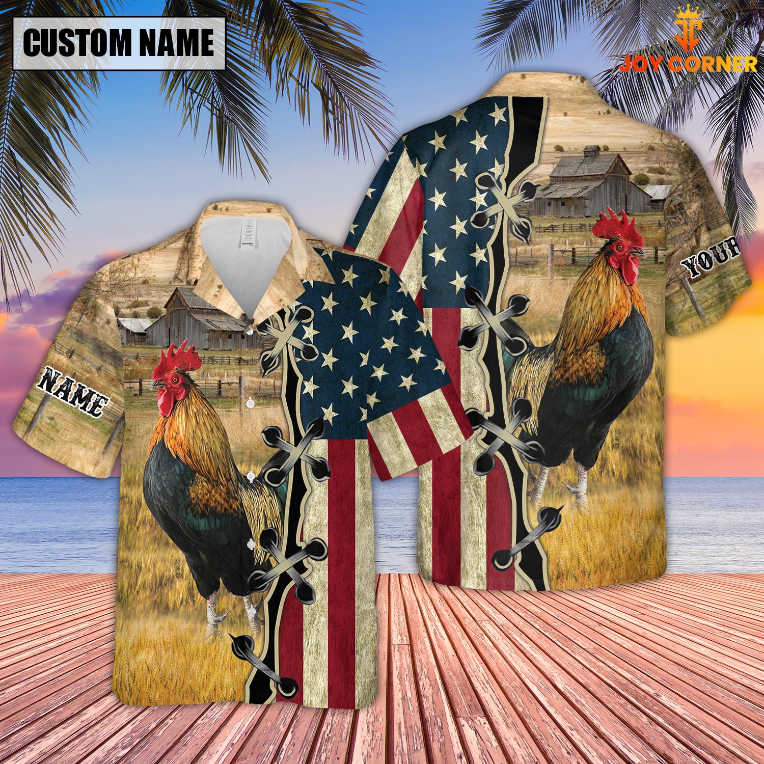 Chicken On Farms Custom Name American Flag 3D Shirt