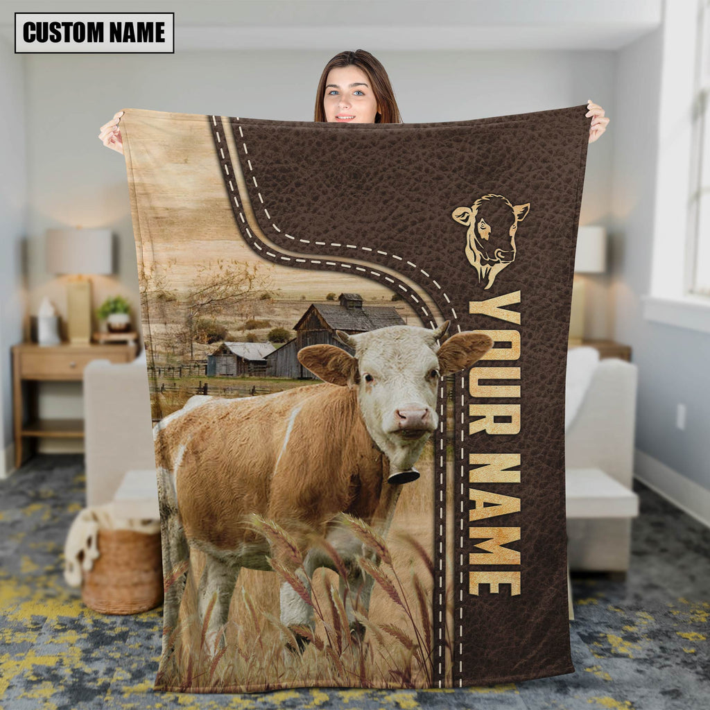Personalized Name Simmental Leather Pattern Blanket