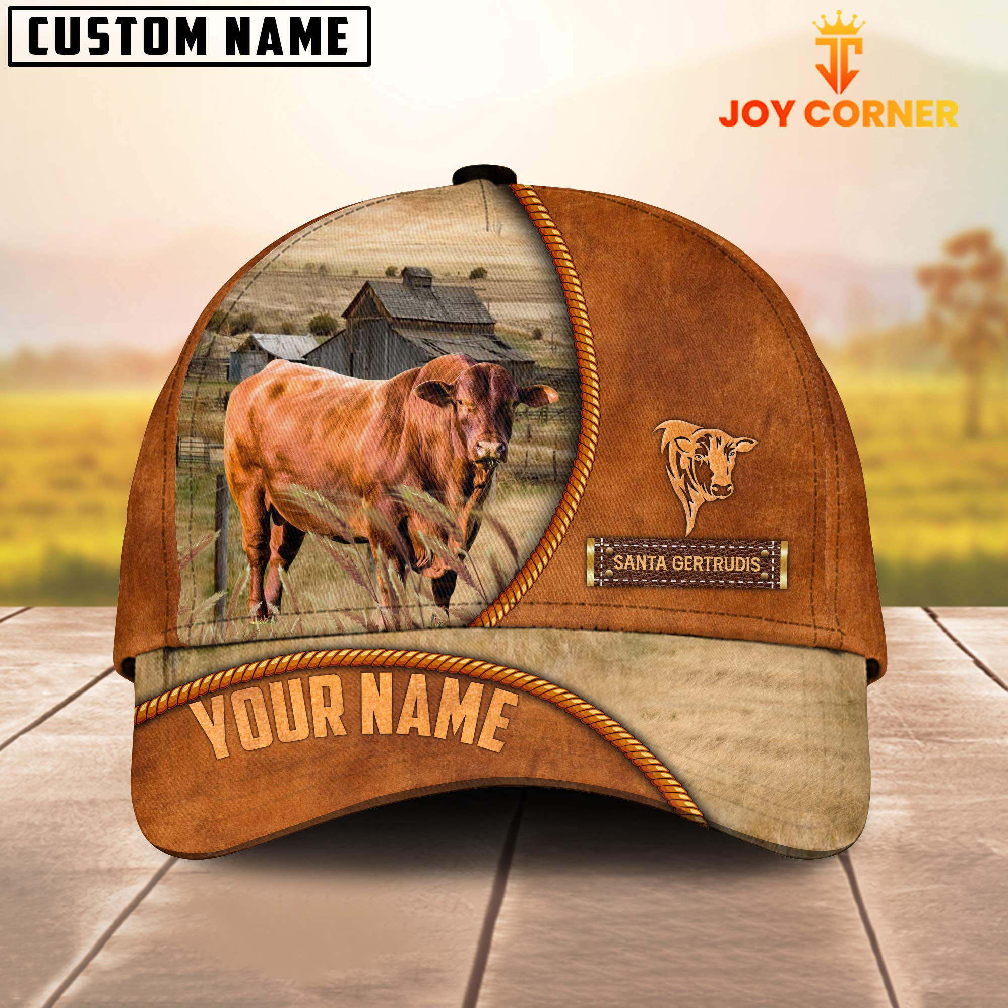 Custom Name Santa Gertrudis Leather Pattern Cap
