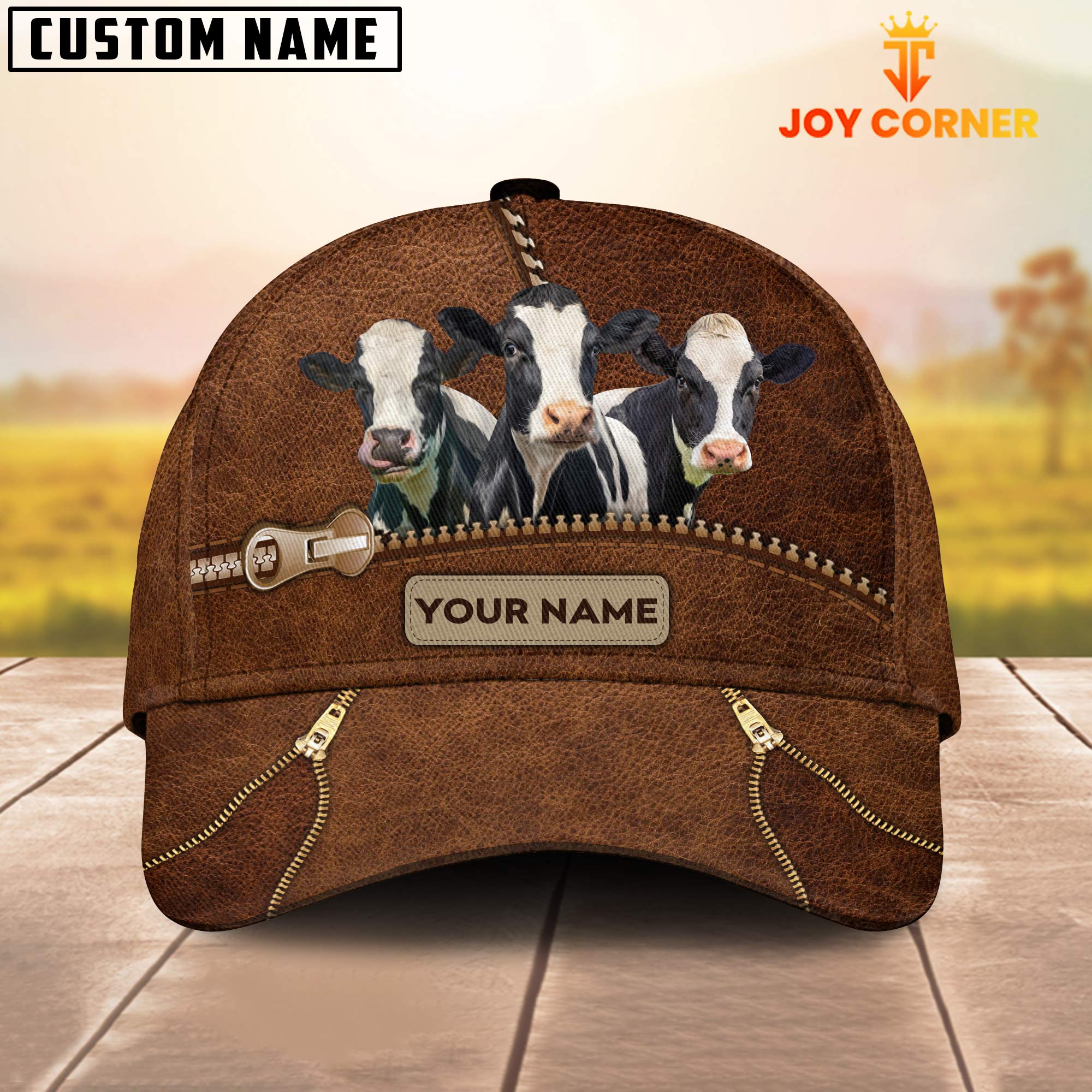Holstein Cattle Zipper Pattern Customized Name Cap