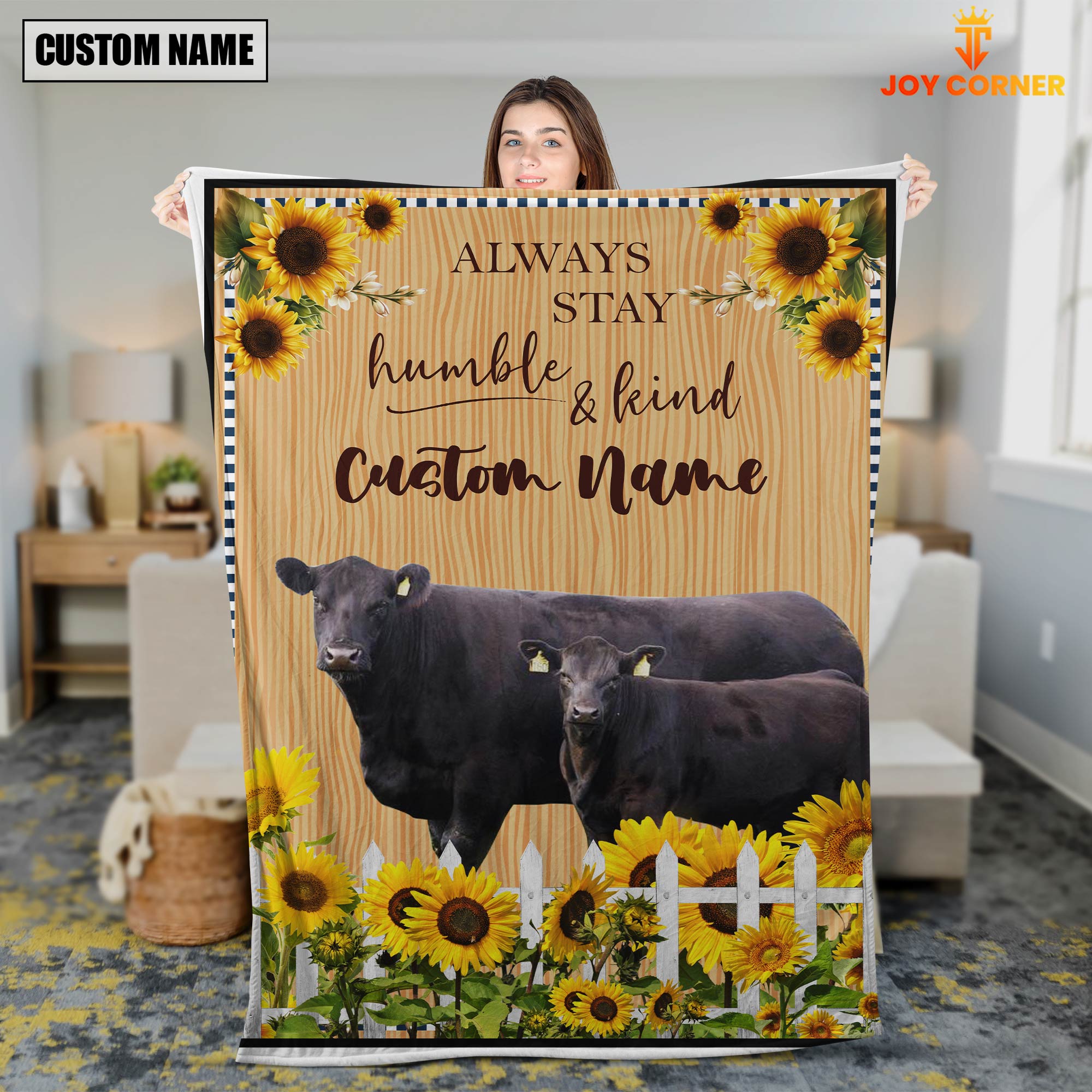 Black Angus Custom Name - Always Stay Humble and Kind Blanket