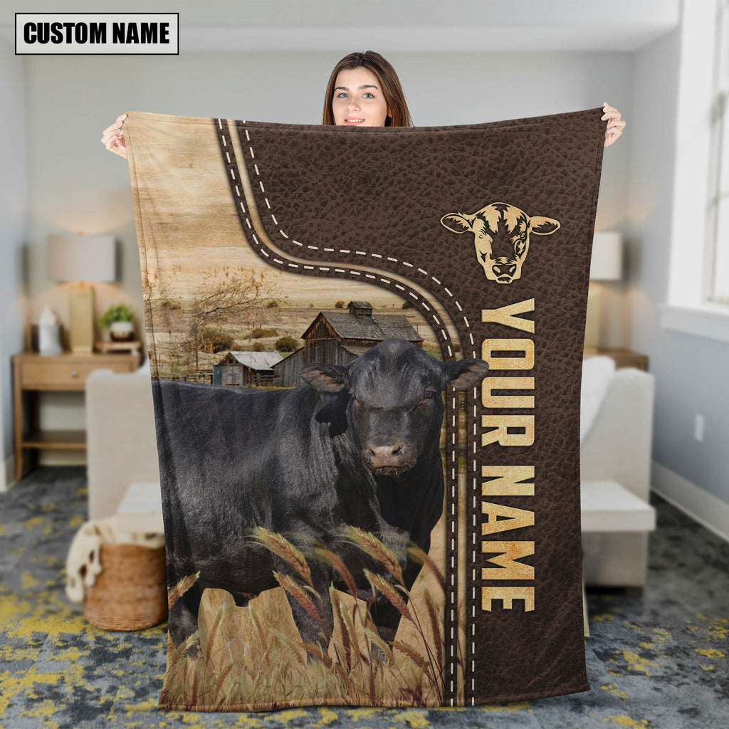 Personalized Name Sim Angus Leather Pattern Blanket