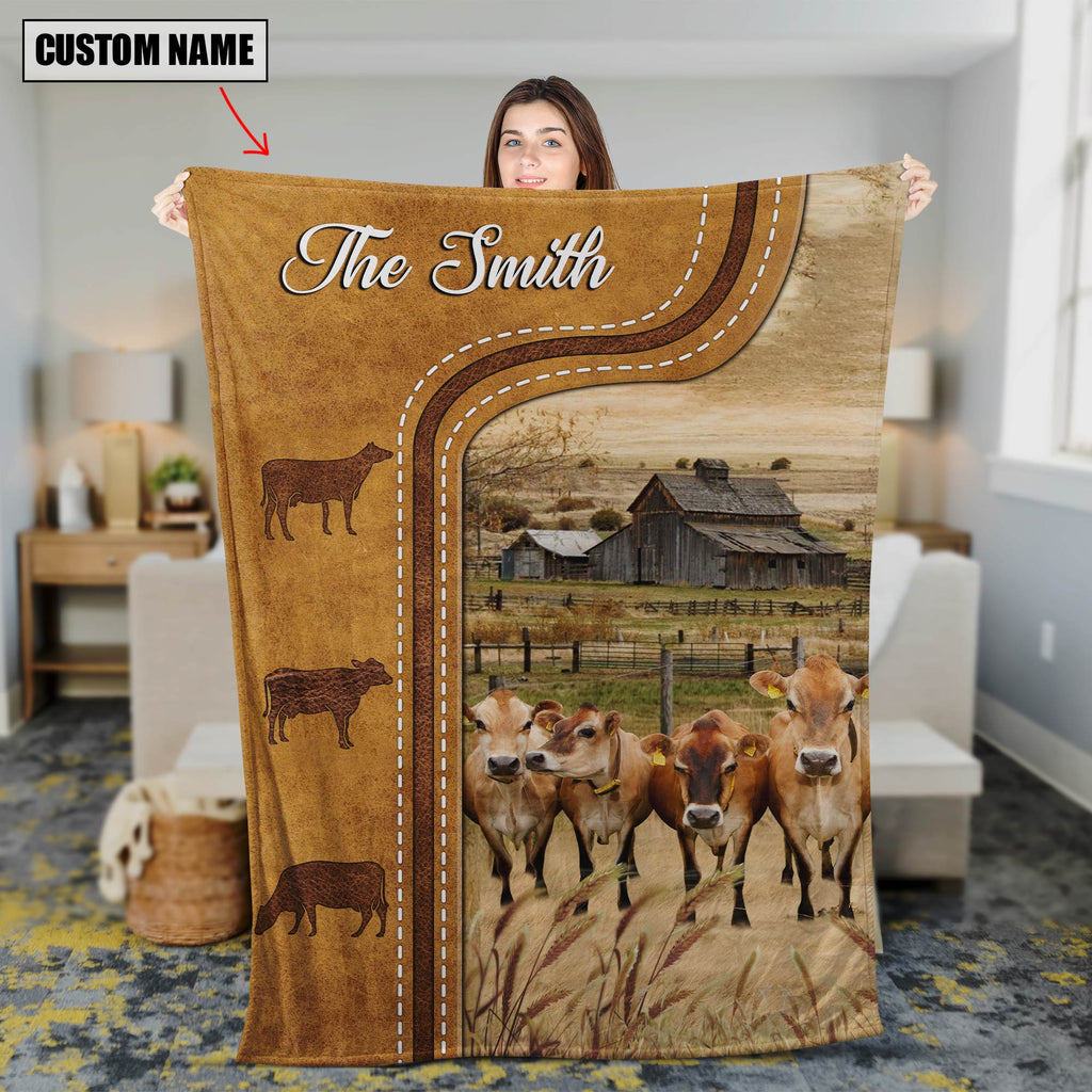 Personalized Jersey Cattle In Field Farmhouse Blanket