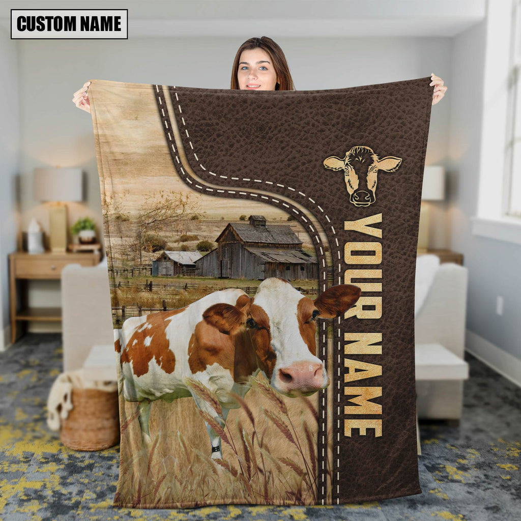Personalized Name Red Holstein Leather Pattern Blanket