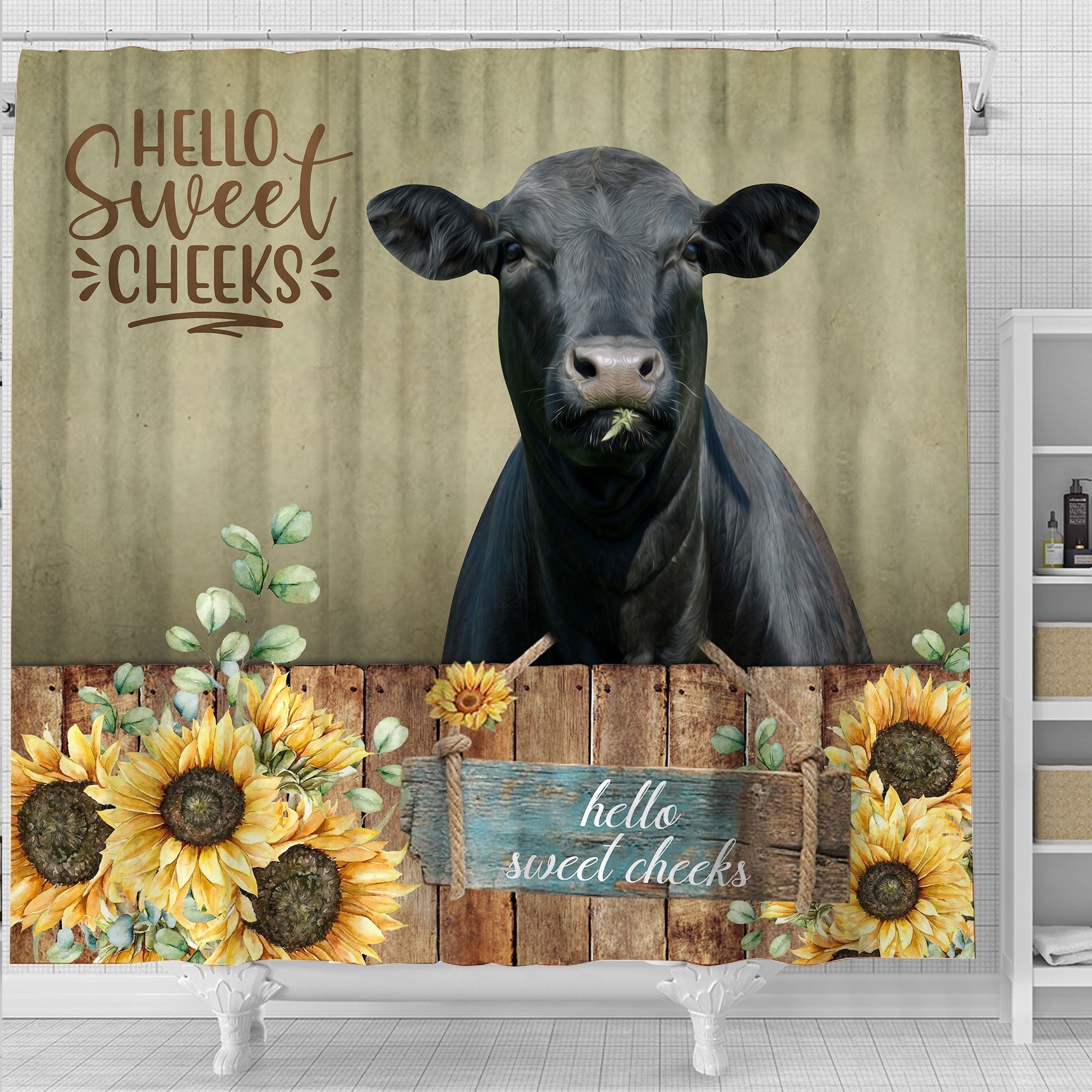 Black Angus Hello Sweet Cheeks 3D Shower Curtain