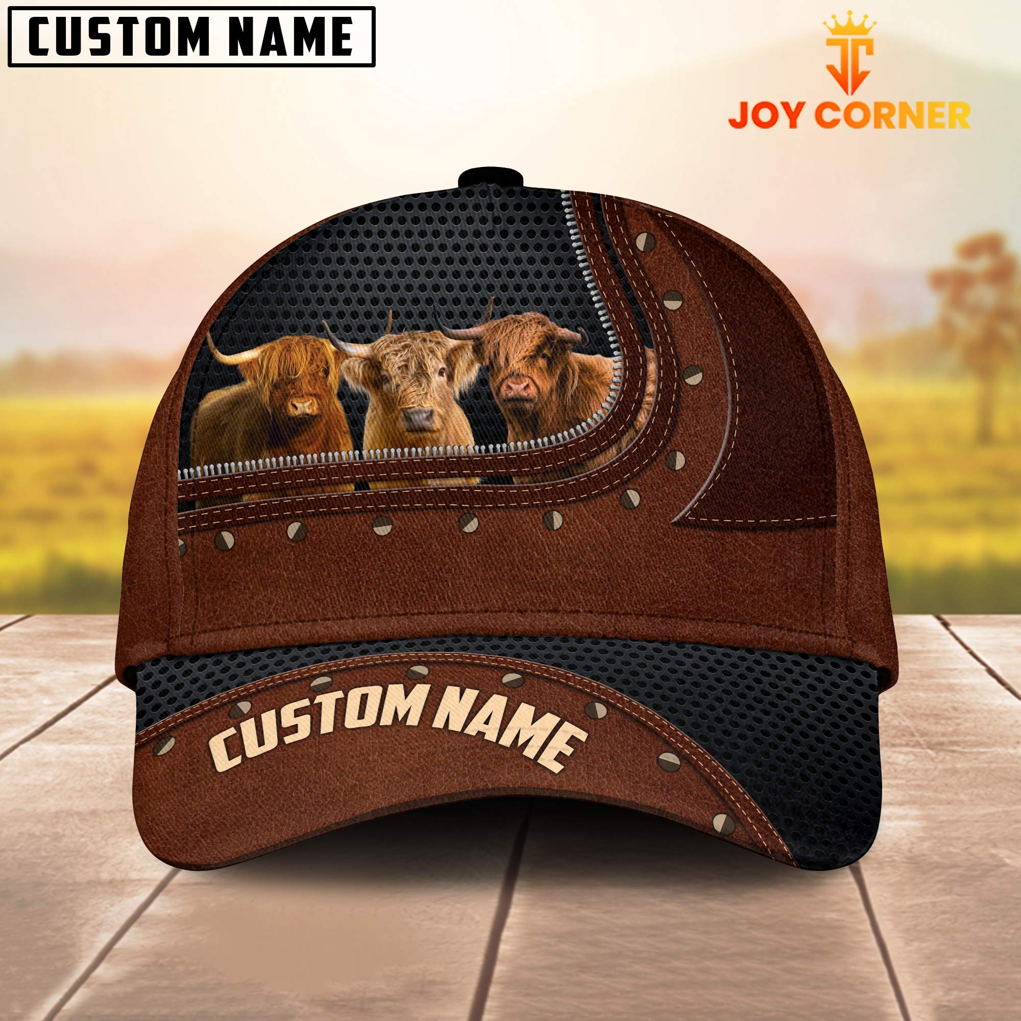 Highland Happiness Zipper Pattern Customized Name Cap