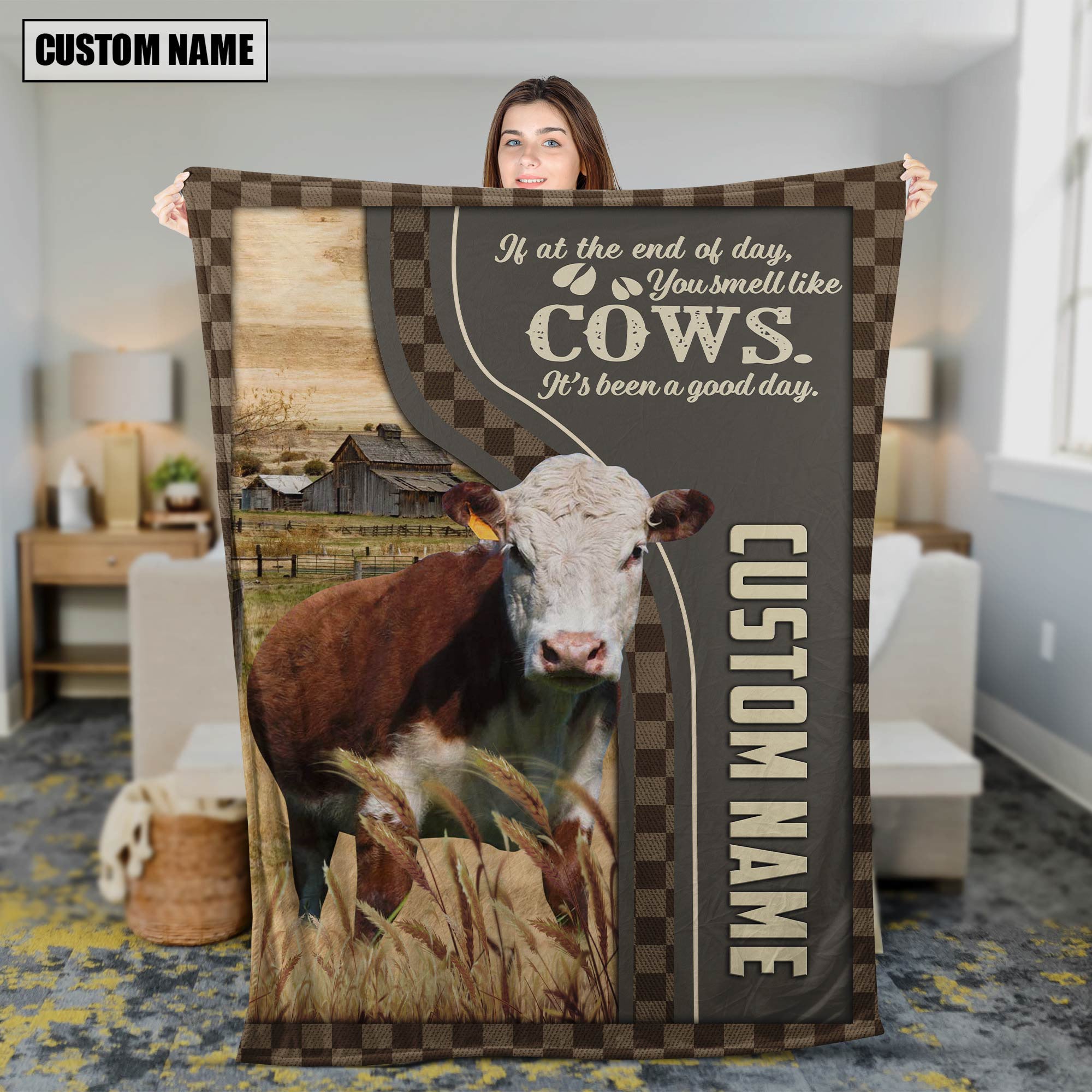 Personalized Name Hereford A Good Day Blanket