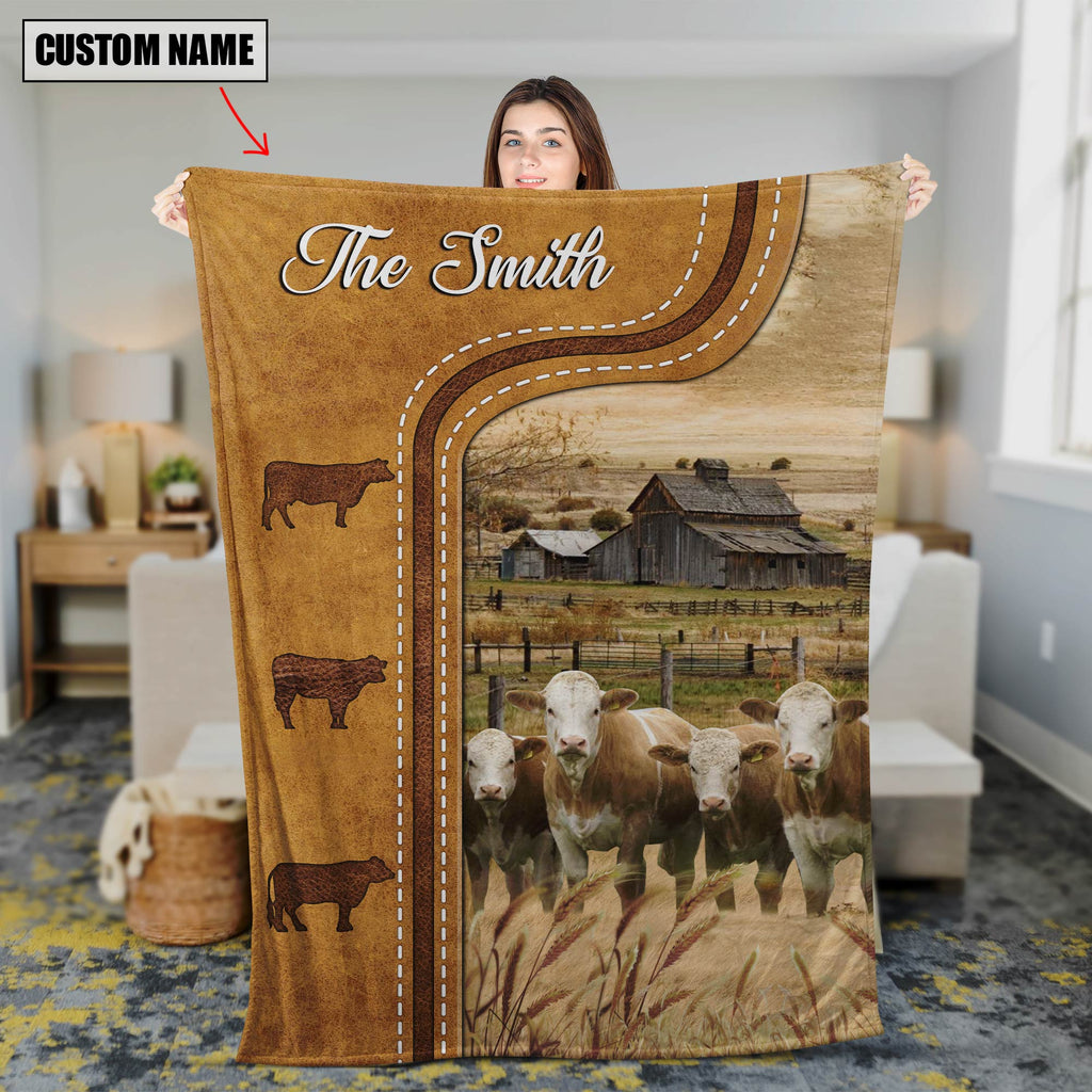 Personalized Fleckvieh Cattle In Field Farmhouse Blanket